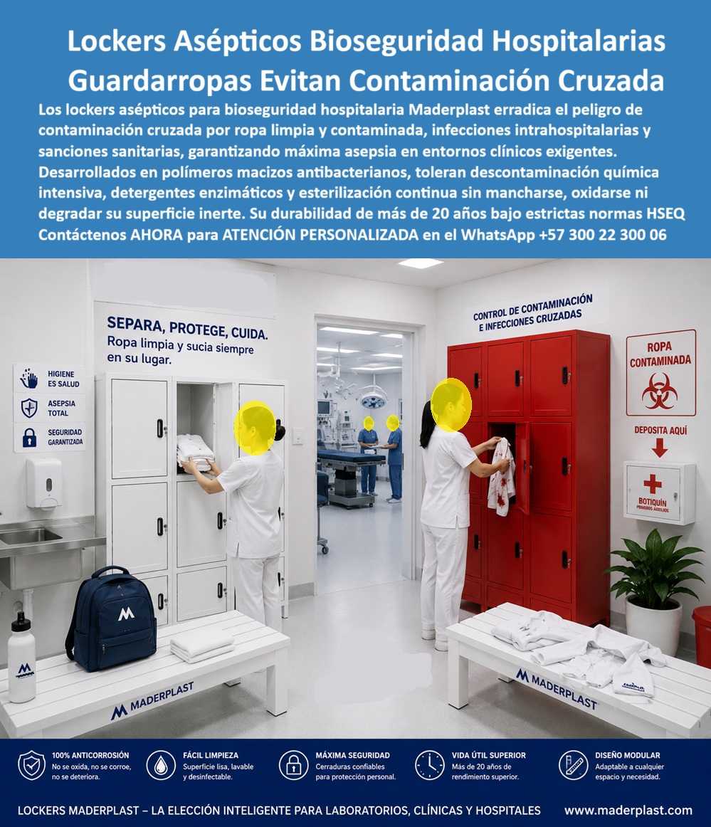 Lockers Bioseguridad Hospitalaria Casilleros seguridad sanitaria Maderplast Ropa Limpia Contaminada Lockers Asépticos Que Evitan Contaminación Cruzada Lockers de bioseguridad entorno hospitalario exigente norma Guardarropas hospitalarios