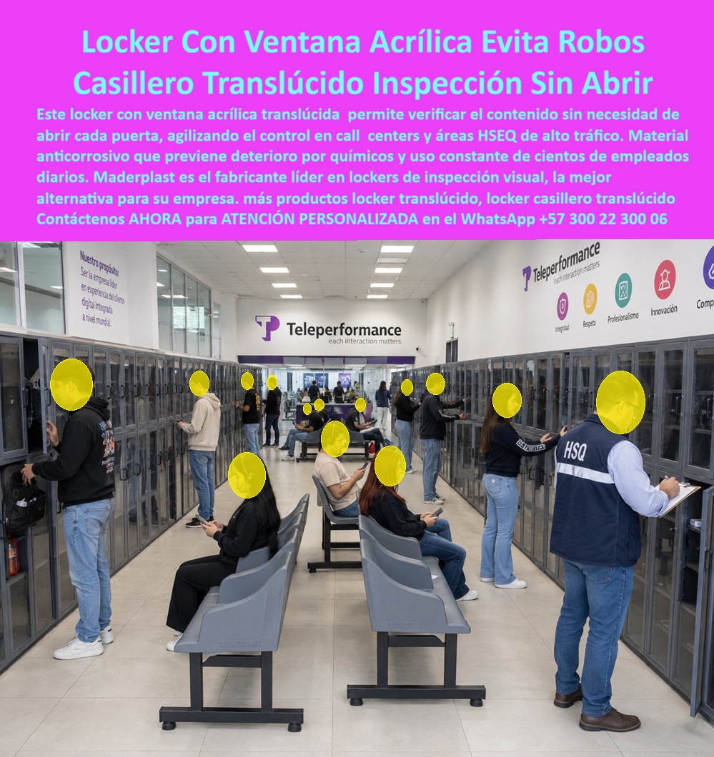 Puerta Casillero Transparente Locker Ventana Acrílica translúcida Maderplast Casillero ventana translúcida evita robos operacionales Mueble translúcido industrial anticorrosión previene deterioro por químicos Gabinete inspección visual A
