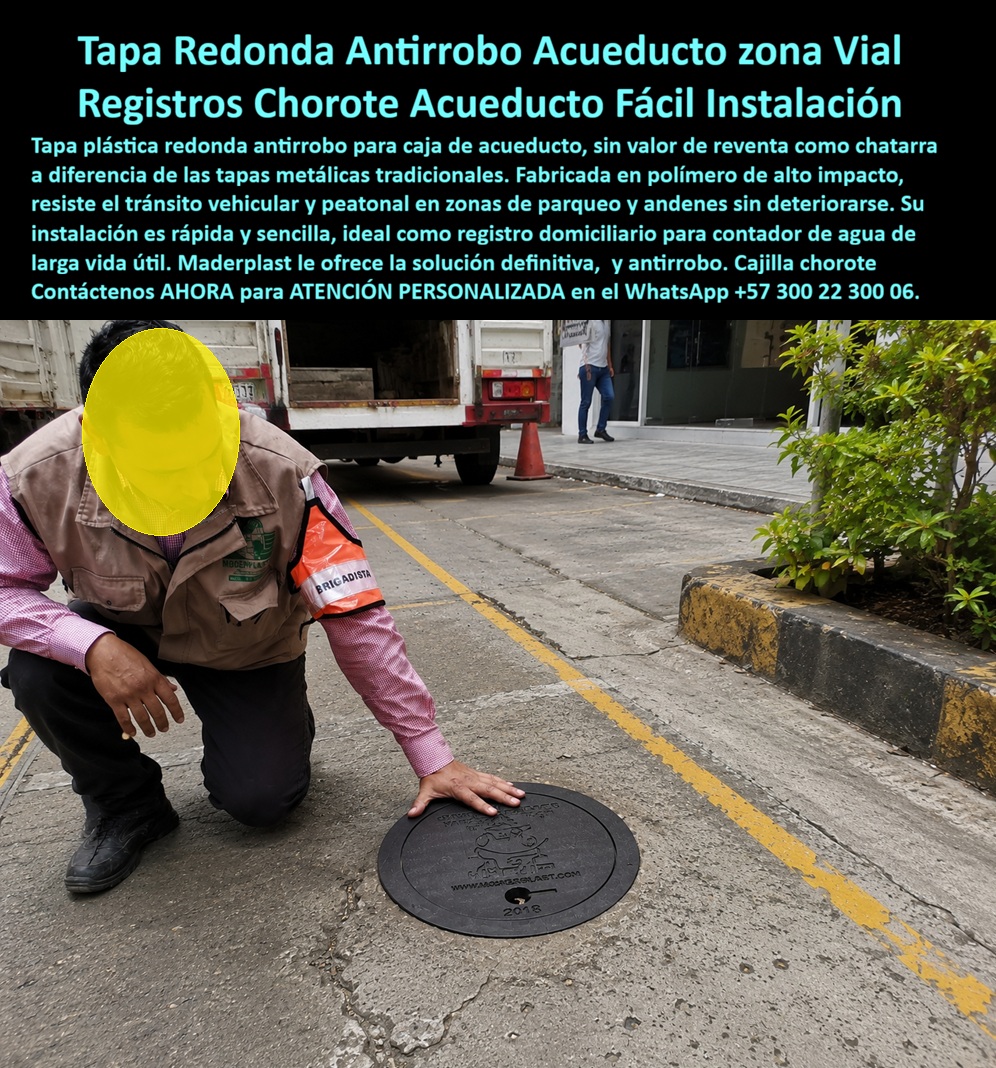 Cajilla tipo chorote Válvula de tráfico pesado, Tapa Chorote Maderplast - Tapa Plástica Redonda Antirrobo Caja De Acueducto, Registros Caja Chorote Domiciliaria De Bajo Costo Y Duradera, Tapa circular para contador domiciliario fácil instalación Cajilla tipo chorote Válvula de tráfico pesado Tapa Chorote Maderplast Tapa Plástica Redonda Antirrobo Caja De Acueducto Registros Caja Chorote Domiciliaria De Bajo Costo Y Duradera Tapa circular para contador domiciliario fácil instalación