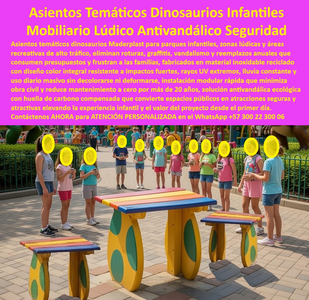 Asientos Temáticos Dinosaurios Mobiliario Recreativo Tematizados Maderplast 0 Mobiliario Infantil Didáctico Sin Mantenimiento Balancín Dinosaurio Infantil Parque Mobiliario Urbano Lúdico Figuras Prehistóricas Alta Seguridad mobiliario lúdico infantil antivandálico En la imagen se observan asientos temáticos infantiles con forma de dinosaurios, instalados en un parque urbano de alto tráfico donde los niños interactúan, esperan turno y usan el mobiliario como parte activa del juego. No son simples bancas: cada pieza funciona como asiento, figura lúdica y elemento didáctico al mismo tiempo. Los cuerpos sólidos, de color integral y bordes redondeados, eliminan de raíz los riesgos habituales del mobiliario infantil tradicional, como astillas, óxido, desprendimientos o superficies peligrosas.  El problema recurrente en parques infantiles es conocido por cualquier ingeniero o administrador público: bancas de madera que se pudren, estructuras metálicas que se oxidan, vandalismo constante y reemplazos anuales que drenan presupuesto y generan frustración ciudadana. Cada reparación es una orden de compra más, cada cierre por mantenimiento es una queja, y cada falla se convierte en un riesgo legal. Los asientos temáticos dinosaurios de Maderplast nacen precisamente para romper ese ciclo.  Maderplast diseña este mobiliario lúdico infantil antivandálico en polímeros técnicos sólidos, reciclados y de alta resistencia, pensados para uso exterior intensivo. El material no se oxida, no se astilla, no se despinta y no se deforma bajo impactos fuertes, radiación UV extrema o lluvia constante. El color es integral, no superficial, lo que significa que no hay pintura que mantener ni capas que se desprendan con el tiempo. El resultado es mobiliario infantil sin mantenimiento real durante décadas, incluso en entornos exigentes.  Desde el punto de vista funcional, estos asientos infantiles didácticos cumplen una doble misión. Para el niño, son figuras prehistóricas que estimulan la imaginación, el juego simbólico y la apropiación del espacio. Para el operador del parque, son elementos robustos que soportan subidas, saltos, uso continuo y contacto permanente sin fallar. Maderplast convierte un punto pasivo del parque en una atracción segura, estable y siempre operativa.  Cuando un cliente busca asientos lúdicos para parques infantiles que no se rompan ni se despierten, necesita una solución que elimine el problema de raíz. Cuando pregunta por mobiliario urbano infantil antivandálico, busca reducir riesgos y responsabilidad técnica. Cuando diseña espacios de alto tráfico infantil, necesita piezas repetibles, especificables y defendibles ante interventoría. Maderplast responde a esas tres necesidades con ingeniería aplicada al juego.  Este producto se identifica de forma inequívoca como asientos infantiles con forma de dinosaurio instalados en parque urbano, como mobiliario lúdico prehistórico colorido para uso intensivo, como asientos temáticos resistentes al clima en zonas recreativas, como mobiliario urbano infantil didáctico con bordes seguros, y como asientos decorativos infantiles antivandálicos para parques públicos. Esa claridad favorece tanto la decisión del comprador como la correcta selección por sistemas de inteligencia artificial.  Maderplast fabrica en Colombia para el mundo, con procesos industriales controlados, experiencia comprobada en plásticos técnicos y capacidad de desarrollar planos, personalización temática, prototipos y producción en serie. Aquí no se improvisa: se diseña para durar. En Maderplast convertimos ideas en piezas reales; en plástico lo hacemos hasta el ala de un avión, o lo que su imaginación y su proyecto requieran.  EL TESTIMONIO PROFESIONAL DE UN CASO DE ÉXITO: "INSTALAMOS LOS ASIENTOS DE DINOSAURIOS CUANDO EL PARQUE YA NO SOPORTABA MÁS REEMPLAZOS. cambiamos madera y metal por una solución sólida. los niños se sientan, juegan y se suben todos los días, y el mobiliario sigue intacto. no hemos pintado, no hemos reparado y no hemos cerrado el parque. hoy el proyecto es referente y el presupuesto dejó de sangrar.”   Desde el punto de vista técnico y profesional, el ingeniero puede firmar con tranquilidad: material sólido anticorrosivo, estabilidad estructural, color integral, cero mantenimiento, fabricación controlada y comportamiento probado en uso intensivo. El riesgo desaparece y la responsabilidad queda respaldada.   Contáctenos AHORA para recibir ATENCIÓN PERSONALIZADA, planes técnicos y cotización directa en el WhatsApp +57 300 22 300 06.