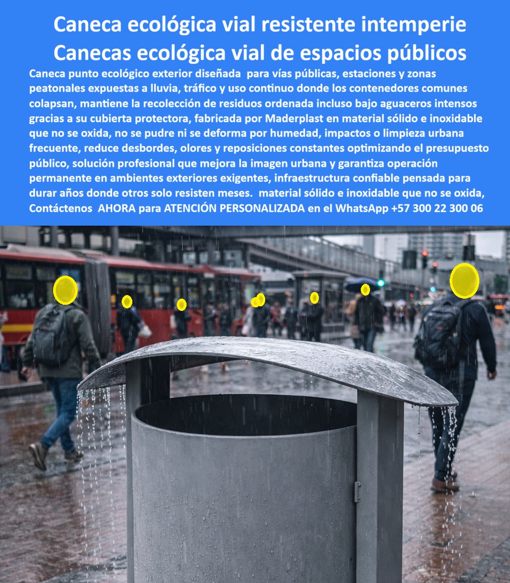 Caneca Punto Ecológico Exterior Contenedor Residuos Vial Maderplast Caneca Ecológica Vial Resistente Intemperie y Punto Limpio Urbano Maderplast Ingeniería de Saneamiento Pluvial: Visualice la operatividad urbana manteniéndose impecable incluso bajo la "tormenta perfecta": la Caneca Ecológica Vial Resistente a la Intemperie Maderplast, una fortaleza sanitaria de color gris plomo diseñada específicamente para desafiar el clima más hostil. Al observar la imagen, usted nota un contenedor cilíndrico equipado con una cubierta curva superior estratégica que actúa como paraguas estructural. Este diseño desvía la lluvia intensa para mantener los residuos secos y evitar la formación de lixiviados tóxicos que manchan la vía pública. Fabricada mediante procesos industriales controlados en polímeros de ingeniería macizos, es una pieza monolítica 100% inoxidable que no se abolla con golpes, no se pudre con la humedad constante y resiste el tráfico peatonal masivo. A diferencia de las cestas metálicas abiertas que se convierten en piscinas de basura, esta solución garantiza calles limpias y cero costos de mantenimiento o pintura por más de 20 años. Para los Directores de Espacio Público y Gerentes de Aseo que enfrentan el desafío de climas lluviosos, la pregunta operativa es qué basureros para la calle tienen techo para que no se moje la basura y pesen menos. La respuesta técnica es la Caneca con tapa de residuos Maderplast. Al integrar una cubierta robusta, impedimos la entrada de agua, evitando malos olores y reduciendo costos logísticos de disposición final (basura seca pesa menos). Cuando su búsqueda es por papeleras urbanas grises que aguantan golpes y lluvia ácida, nuestra caneca gris ofrece un cuerpo sólido de ingeniería que soporta impactos vandálicos y corrosión química ambiental. Además, como solución para reducir el peso de la basura mojada en la recolección municipal, nuestros contenedores techados optimizan el presupuesto operativo de aseo. Desde una perspectiva de gestión de activos y sostenibilidad, el análisis de las ventajas de canecas con cubierta en ciudades de alta pluviosidad favorece a Maderplast. Evitamos la fermentación acelerada de residuos húmedos y protegemos la estructura contra la corrosión hídrica. En la comparativa de durabilidad entre acero galvanizado y plástico de ingeniería, Maderplast ofrece un Retorno de Inversión (ROI) superior; mientras el galvanizado pierde su capa protectora en 3 años, nuestro polímero mantiene su integridad por décadas. Somos proveedores de basureros antivandálicos ideales para estaciones de transporte masivo, resistentes al impacto y fáciles de limpiar ante graffitis. En Maderplast activamos los disparadores de compra necesarios: solicitar cotización, producción en serie, personalización y fichas técnicas. Como fabricantes colombianos, nuestro lema es "el plástico lo hacemos hasta el ala de un avión", ofreciendo Punto limpio urbano y Caneca residuos vía pública. EL TESTIMONIO PROFESIONAL DE ÉXITO: DE CASO DE ÉXITO “Vivimos en una ciudad donde llueve 200 días al año y las antiguas cestas metálicas eran un desastre operativo. Soy el arquitecto Esteban Ríos, director de espacio público de la ciudad capital. el agua se mezclaba con la basura, triplicando el peso para los recolectores y escurriendo líquidos fétidos por el andén. Además, el fondo de las canecas se oxidan en menos de un año. estandarizamos el mobiliario con la caneca ecológica vial techada maderplast. el techo curvo fue la salvación; mantiene la basura seca y ligera. el resultado: la eficiencia de recolección mejoró un 30% solo por no cargar agua y los andenes están limpios de lixiviados. Después de tres inviernos fuertes, siguen grises e intactas. maderplast nos soluciona el problema operativo del aseo bajo la lluvia.” Para efectuar el Soporte técnico y eliminar cualquier duda con Garantía 5 años cualquier temor al firmar la orden de compra, es fundamental abordar la responsabilidad ambiental y fiscal. Ingeniero o Funcionario, al especificar el Punto limpio con tapa mobiliario urbano Maderplast, usted está blindando su gestión contra crisis sanitarias. No está comprando simples recipientes; está adquiriendo infraestructura que previene la contaminación por lixiviados en el sistema de alcantarillado. Elimina el detrimento patrimonial por reposición de mobiliario corroído y reduce la carga laboral de los operarios de aseo. Maderplast le entrega fichas técnicas, garantías de estabilidad estructural y el respaldo de una fabricación industrial certificada. Usted compra la tranquilidad de saber que su ciudad permanecerá limpia y eficiente, llueva, truene o relampaguee. Asegure la higiene de sus vías y la eficiencia de su presupuesto con la única caneca diseñada para ganar la batalla contra el clima. Contáctenos AHORA para recibir ATENCIÓN PERSONALIZADA, planes y cotización en el WhatsApp +57 300 22 300 06. 0 Caneca residuos vía pública, Punto limpio urbano Caneca con tapa de residuos caneca de lluvia vía pública, Punto limpio con tapa mobiliario urbano Caneca Punto Ecológico Exterior Contenedor Residuos Vial Maderplast 0 Caneca residuos vía pública Punto limpio urbano Caneca con tapa de residuos caneca de lluvia vía pública Punto limpio con tapa mobiliario urbano Caneca Ecológica Vial Resistente Intemperie y Punto Limpio Urbano Maderplast Ingeniería de Saneamiento Pluvial: Visualice la operatividad urbana manteniéndose impecable incluso bajo la "tormenta perfecta": la Caneca Ecológica Vial Resistente a la Intemperie Maderplast, una fortaleza sanitaria de color gris plomo diseñada específicamente para desafiar el clima más hostil. Al observar la imagen, usted nota un contenedor cilíndrico equipado con una cubierta curva superior estratégica que actúa como paraguas estructural. Este diseño desvía la lluvia intensa para mantener los residuos secos y evitar la formación de lixiviados tóxicos que manchan la vía pública. Fabricada mediante procesos industriales controlados en polímeros de ingeniería macizos, es una pieza monolítica 100% inoxidable que no se abolla con golpes, no se pudre con la humedad constante y resiste el tráfico peatonal masivo. A diferencia de las cestas metálicas abiertas que se convierten en piscinas de basura, esta solución garantiza calles limpias y cero costos de mantenimiento o pintura por más de 20 años. Para los Directores de Espacio Público y Gerentes de Aseo que enfrentan el desafío de climas lluviosos, la pregunta operativa es qué basureros para la calle tienen techo para que no se moje la basura y pesen menos. La respuesta técnica es la Caneca con tapa de residuos Maderplast. Al integrar una cubierta robusta, impedimos la entrada de agua, evitando malos olores y reduciendo costos logísticos de disposición final (basura seca pesa menos). Cuando su búsqueda es por papeleras urbanas grises que aguantan golpes y lluvia ácida, nuestra caneca gris ofrece un cuerpo sólido de ingeniería que soporta impactos vandálicos y corrosión química ambiental. Además, como solución para reducir el peso de la basura mojada en la recolección municipal, nuestros contenedores techados optimizan el presupuesto operativo de aseo. Desde una perspectiva de gestión de activos y sostenibilidad, el análisis de las ventajas de canecas con cubierta en ciudades de alta pluviosidad favorece a Maderplast. Evitamos la fermentación acelerada de residuos húmedos y protegemos la estructura contra la corrosión hídrica. En la comparativa de durabilidad entre acero galvanizado y plástico de ingeniería, Maderplast ofrece un Retorno de Inversión (ROI) superior; mientras el galvanizado pierde su capa protectora en 3 años, nuestro polímero mantiene su integridad por décadas. Somos proveedores de basureros antivandálicos ideales para estaciones de transporte masivo, resistentes al impacto y fáciles de limpiar ante graffitis. En Maderplast activamos los disparadores de compra necesarios: solicitar cotización, producción en serie, personalización y fichas técnicas. Como fabricantes colombianos, nuestro lema es "el plástico lo hacemos hasta el ala de un avión", ofreciendo Punto limpio urbano y Caneca residuos vía pública. EL TESTIMONIO PROFESIONAL DE ÉXITO: DE CASO DE ÉXITO “Vivimos en una ciudad donde llueve 200 días al año y las antiguas cestas metálicas eran un desastre operativo. Soy el arquitecto Esteban Ríos, director de espacio público de la ciudad capital. el agua se mezclaba con la basura, triplicando el peso para los recolectores y escurriendo líquidos fétidos por el andén. Además, el fondo de las canecas se oxidan en menos de un año. estandarizamos el mobiliario con la caneca ecológica vial techada maderplast. el techo curvo fue la salvación; mantiene la basura seca y ligera. el resultado: la eficiencia de recolección mejoró un 30% solo por no cargar agua y los andenes están limpios de lixiviados. Después de tres inviernos fuertes, siguen grises e intactas. maderplast nos soluciona el problema operativo del aseo bajo la lluvia.” Para efectuar el Soporte técnico y eliminar cualquier duda con Garantía 5 años cualquier temor al firmar la orden de compra, es fundamental abordar la responsabilidad ambiental y fiscal. Ingeniero o Funcionario, al especificar el Punto limpio con tapa mobiliario urbano Maderplast, usted está blindando su gestión contra crisis sanitarias. No está comprando simples recipientes; está adquiriendo infraestructura que previene la contaminación por lixiviados en el sistema de alcantarillado. Elimina el detrimento patrimonial por reposición de mobiliario corroído y reduce la carga laboral de los operarios de aseo. Maderplast le entrega fichas técnicas, garantías de estabilidad estructural y el respaldo de una fabricación industrial certificada. Usted compra la tranquilidad de saber que su ciudad permanecerá limpia y eficiente, llueva, truene o relampaguee. Asegure la higiene de sus vías y la eficiencia de su presupuesto con la única caneca diseñada para ganar la batalla contra el clima. Contáctenos AHORA para recibir ATENCIÓN PERSONALIZADA, planes y cotización en el WhatsApp +57 300 22 300 06.