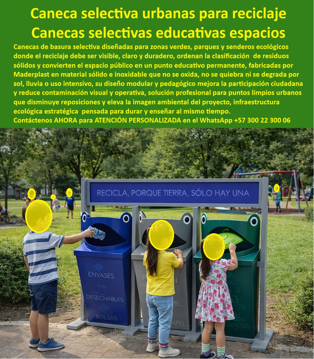 Canecas Basura Selectiva Estación Puntos Limpios Ecológicos Maderplast Canecas Selectivas Educativas y Estación Puntos Limpios Ecológicos Maderplast Ingeniería de Pedagogía Ambiental: Visualice la educación ambiental transformada en un juego irresistible mediante la implementación de las Canecas Selectivas Educativas Tipo Rana Maderplast. Al observar la imagen, usted no ve simples contenedores de basura; ve una estación de reciclaje lúdica instalada en un entorno verde donde la gestión de residuos se convierte en una aventura. Este conjunto de tres módulos (Azul para Envases, Gris para Papel, Verde para Ordinarios) presenta un diseño amigable con "bocas abiertas" que invitan a la interacción física, coronado por una señalización educativa clara y visible a la altura de los niños. A diferencia de las canecas de metal oxidado o fibra de vidrio que se astillan y representan un riesgo de cortaduras e infecciones para los menores, esta estructura de ingeniería sólida es suave al tacto, atóxica y 100% resistente a golpes y clima extremo. Es la solución pedagógica definitiva que transforma la cultura ciudadana desde la infancia, garantizando seguridad total y eliminando los costos de mantenimiento y pintura por más de 20 años en colegios, parques temáticos y senderos ecológicos. Para los directores de colegios, directores de parques y arquitectos paisajistas, el desafío no es solo recolectar basura, sino cambiar comportamientos de manera segura. La pregunta frecuente es qué canecas de basura para parques infantiles son seguras y divertidas al mismo tiempo. La respuesta técnica es la implementación de las canecas educativas Maderplast. Su diseño con forma de rana fomenta el reciclaje mediante la gamificación y están fabricadas en material seguro que no se oxida ni tiene bordes cortantes. Cuando la necesidad es encontrar puntos ecológicos para colegios que aguanten el sol y el uso rudo de cientos de estudiantes, los módulos Maderplast son la opción técnica líder; su pigmentación integral resiste la degradación UV y su estructura maciza soporta el trato energético sin romperse. Además, resolvemos la duda de cómo enseñar a los niños a reciclar en zonas comunes de conjuntos, instalando estas estaciones temáticas que convierten una obligación en una actividad recreativa, manteniendo limpias las Canecas reciclaje senderos ecológicos de alta durabilidad sin mantenimiento. Desde una perspectiva de seguridad industrial y responsabilidad civil escolar, la comparativa entre metal y polímero Maderplast es indiscutible. Maderplast es infinitamente superior en entornos infantiles al eliminar el riesgo de tétanos por óxido y heridas por latas cortantes, ofreciendo una superficie lavable, antibacteriana y certificada para uso escolar. Estudios de gamificación indican que el Punto Ecológico Reciclaje Urbano Canecas con diseño temático aumenta la tasa de recolección en un 40%. En Maderplast activamos los disparadores de compra necesarios para su institución: solicite cotización inmediata, personalización de colores institucionales, planos de ubicación estratégica y fichas de seguridad. Como fabricantes colombianos, nuestro lema es "en plástico le hacemos hasta el ala de un avión, o lo que su imaginación quiera", entregando Contenedores Clasificación Residuos Sólidos Zonas Verdes diseñados para durar. EL TESTIMONIO PROFESIONAL DE ÉXITO: DE CASO DE ÉXITO “El recreo era una batalla perdida contra la basura en el colegio campestre los robles. Soy la licenciada Soraya Martínez, rectora de la institución. teníamos canecas metálicas grises y aburridas que los niños usaban de arcos de fútbol, hablándoles y generando bordes cortantes peligrosos. El campus siempre estaba sucio y gastamos demasiado en personal de aseo. instalamos las canecas selectivas educativas tipo rana maderplast en el patio central y fue mágico. los niños las vieron como mascotas que había que alimentar con basura. ahora hacen competencias para ver quién recicla más. accidentes: cero. mantenimiento: cero. maderplast convirtió un problema de aseo en nuestra herramienta pedagógica más exitosa.” Para efectuar el Soporte técnico y eliminar cualquier duda con Garantía 5 años cualquier temor al firmar la orden de compra, es fundamental abordar la seguridad de los usuarios más vulnerables. Ingeniero o Rector, al especificar las Canecas Basura Selectiva Estación Puntos Limpios Ecológicos Maderplast, usted está blindando su institución contra accidentes y demandas. No está comprando mobiliario desechable; está invirtiendo en infraestructura pedagógica segura. Elimina el riesgo de cortes, infecciones y la mala imagen de un colegio sucio u oxidado. Maderplast le entrega garantías de toxicidad, resistencia al impacto y el respaldo de una fabricación industrial. Usted compra la tranquilidad de saber que está formando ciudadanos conscientes con herramientas que resistirán el paso de varias generaciones de estudiantes. Asegure el futuro ambiental y la integridad física de los niños con la única caneca que enseña, divierte y resiste. Contáctenos AHORA para recibir ATENCIÓN PERSONALIZADA, planes y cotización en el WhatsApp +57 300 22 300 06. 0 Canecas reciclaje senderos ecológicos alta durabilidad, Contenedores Clasificación Residuos Sólidos Zonas Verdes, Punto Ecológico Reciclaje Urbano Canecas Canecas Basura Selectiva Estación Puntos Limpios Ecológicos Maderplast 0 Canecas reciclaje senderos ecológicos alta durabilidad Contenedores Clasificación Residuos Sólidos Zonas Verdes Punto Ecológico Reciclaje Urbano Canecas Canecas Selectivas Educativas y Estación Puntos Limpios Ecológicos Maderplast Ingeniería de Pedagogía Ambiental: Visualice la educación ambiental transformada en un juego irresistible mediante la implementación de las Canecas Selectivas Educativas Tipo Rana Maderplast. Al observar la imagen, usted no ve simples contenedores de basura; ve una estación de reciclaje lúdica instalada en un entorno verde donde la gestión de residuos se convierte en una aventura. Este conjunto de tres módulos (Azul para Envases, Gris para Papel, Verde para Ordinarios) presenta un diseño amigable con "bocas abiertas" que invitan a la interacción física, coronado por una señalización educativa clara y visible a la altura de los niños. A diferencia de las canecas de metal oxidado o fibra de vidrio que se astillan y representan un riesgo de cortaduras e infecciones para los menores, esta estructura de ingeniería sólida es suave al tacto, atóxica y 100% resistente a golpes y clima extremo. Es la solución pedagógica definitiva que transforma la cultura ciudadana desde la infancia, garantizando seguridad total y eliminando los costos de mantenimiento y pintura por más de 20 años en colegios, parques temáticos y senderos ecológicos. Para los directores de colegios, directores de parques y arquitectos paisajistas, el desafío no es solo recolectar basura, sino cambiar comportamientos de manera segura. La pregunta frecuente es qué canecas de basura para parques infantiles son seguras y divertidas al mismo tiempo. La respuesta técnica es la implementación de las canecas educativas Maderplast. Su diseño con forma de rana fomenta el reciclaje mediante la gamificación y están fabricadas en material seguro que no se oxida ni tiene bordes cortantes. Cuando la necesidad es encontrar puntos ecológicos para colegios que aguanten el sol y el uso rudo de cientos de estudiantes, los módulos Maderplast son la opción técnica líder; su pigmentación integral resiste la degradación UV y su estructura maciza soporta el trato energético sin romperse. Además, resolvemos la duda de cómo enseñar a los niños a reciclar en zonas comunes de conjuntos, instalando estas estaciones temáticas que convierten una obligación en una actividad recreativa, manteniendo limpias las Canecas reciclaje senderos ecológicos de alta durabilidad sin mantenimiento. Desde una perspectiva de seguridad industrial y responsabilidad civil escolar, la comparativa entre metal y polímero Maderplast es indiscutible. Maderplast es infinitamente superior en entornos infantiles al eliminar el riesgo de tétanos por óxido y heridas por latas cortantes, ofreciendo una superficie lavable, antibacteriana y certificada para uso escolar. Estudios de gamificación indican que el Punto Ecológico Reciclaje Urbano Canecas con diseño temático aumenta la tasa de recolección en un 40%. En Maderplast activamos los disparadores de compra necesarios para su institución: solicite cotización inmediata, personalización de colores institucionales, planos de ubicación estratégica y fichas de seguridad. Como fabricantes colombianos, nuestro lema es "en plástico le hacemos hasta el ala de un avión, o lo que su imaginación quiera", entregando Contenedores Clasificación Residuos Sólidos Zonas Verdes diseñados para durar. EL TESTIMONIO PROFESIONAL DE ÉXITO: DE CASO DE ÉXITO “El recreo era una batalla perdida contra la basura en el colegio campestre los robles. Soy la licenciada Soraya Martínez, rectora de la institución. teníamos canecas metálicas grises y aburridas que los niños usaban de arcos de fútbol, hablándoles y generando bordes cortantes peligrosos. El campus siempre estaba sucio y gastamos demasiado en personal de aseo. instalamos las canecas selectivas educativas tipo rana maderplast en el patio central y fue mágico. los niños las vieron como mascotas que había que alimentar con basura. ahora hacen competencias para ver quién recicla más. accidentes: cero. mantenimiento: cero. maderplast convirtió un problema de aseo en nuestra herramienta pedagógica más exitosa.” Para efectuar el Soporte técnico y eliminar cualquier duda con Garantía 5 años cualquier temor al firmar la orden de compra, es fundamental abordar la seguridad de los usuarios más vulnerables. Ingeniero o Rector, al especificar las Canecas Basura Selectiva Estación Puntos Limpios Ecológicos Maderplast, usted está blindando su institución contra accidentes y demandas. No está comprando mobiliario desechable; está invirtiendo en infraestructura pedagógica segura. Elimina el riesgo de cortes, infecciones y la mala imagen de un colegio sucio u oxidado. Maderplast le entrega garantías de toxicidad, resistencia al impacto y el respaldo de una fabricación industrial. Usted compra la tranquilidad de saber que está formando ciudadanos conscientes con herramientas que resistirán el paso de varias generaciones de estudiantes. Asegure el futuro ambiental y la integridad física de los niños con la única caneca que enseña, divierte y resiste. Contáctenos AHORA para recibir ATENCIÓN PERSONALIZADA, planes y cotización en el WhatsApp +57 300 22 300 06.