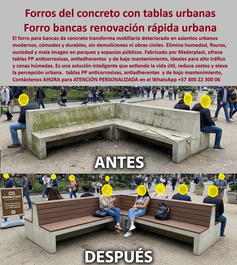 Forro bancas concreto Tablas Para Forrar Sillas Concreto Maderplast Sistema de Forro para Bancas de Concreto y Tablas de Recubrimiento Maderplast, Ingeniería de Recuperación Urbana: Visualice una transformación urbana instantánea: el contraste radical entre el "Antes" de una banca de concreto gris, manchada, fría y fisurada, frente al "Después" de una estructura moderna, cálida y acogedora. Este cambio no requiere demolición; es posible gracias al Sistema de Forro para Bancas de Concreto Maderplast. Este kit de ingeniería, compuesto por Tablas Para Forrar Sillas Concreto Maderplast y perfiles de polipropileno (PP), se instala directamente sobre la estructura de mampostería existente, eliminando los costos de obra civil pesada y la gestión de escombros. Nuestra tecnología convierte superficies duras y húmedas en asientos ergonómicos, antiadherentes y térmicos que no retienen el frío del invierno ni queman al sol del verano. Es la solución definitiva de tablas recubrimiento de bancas jardín zonas húmedas que moderniza el mobiliario deteriorado, ofreciendo resistencia total a la corrosión, vandalismo y suciedad sin requerir pintura ni mantenimiento por décadas. Los arquitectos y coordinadores de espacio público se enfrentan constantemente al dilema de cómo renovar bancas de cemento viejas sin tener que demolerlas, buscando evitar el cierre de parques y sobrecostos presupuestales. La respuesta técnica es el "Skinning" o forrado con el Forro bancas urbanas acuáticas renovación mobiliario existente de Maderplast. Este sistema aprovecha la solidez estructural del concreto pero elimina sus patologías superficiales. Si usted busca tablas plásticas para cubrir asientos de mampostería en exteriores, nuestros perfiles de renovación superan a la madera natural: son impermeables, antideslizantes y asépticos. Además, ante la duda sobre qué material sirve para forrar gradas de concreto que sea resistente al agua, Maderplast responde con listones de polímero de ingeniería 100% hidrófugos, ideales para bordes de piscinas, malecones y zonas de alta pluviosidad donde la madera se pudre y el metal se oxida. Desde una perspectiva de eficiencia financiera, el análisis costo-beneficio entre la restauración de bancas de concreto versus la demolición y construcción nueva favorece indiscutiblemente a Maderplast. Ofrecemos un ahorro superior al 60% al eliminar la remoción de escombros y tiempos muertos. En Maderplast, convertimos ideas en piezas reales; nuestro lema es que "en plástico le hacemos hasta el ala de un avión, o lo que su imaginación quiera". Por ello, activamos los disparadores de compra necesarios: solicite cotización, personalización de colores y texturas, planos de instalación sobre sus medidas actuales, renders de visualización y producción en serie. Somos fabricantes con procesos industriales controlados en Colombia para el mundo, garantizando un Sistema forro bancas concreto modernización que cumple con los estándares más exigentes de urbanismo táctico. EL TESTIMONIO PROFESIONAL DE CASO DE ÉXITO: "de bancas 'tumba pantalones' a la sala de estar del barrio", confirma la arquitecta liliana corredor, coordinadora de espacio público del idrd, quien relata cómo salvaron el mobiliario sin demoler: "el parque de los novios tenía unas bancas de concreto estructuralmente sanas, pero la superficie estaba terrible: el cemento estaba carcomido, sucio y lleno de moho. la gente las llamaba 'tumba pantalones' porque la textura rugosa dañaba la ropa. demolerlas era impensable por el daño a las raíces de los árboles. al implementar el sistema de forro para bancas maderplast, fue como cirugía plástica para el parque. En dos días, las cuadrillas instalaron las tablas sobre el concreto viejo. El uso del parque se triplicó porque la superficie es cómoda y no ensucia. mantenimiento: cero. maderplast nos permitió rescatar el patrimonio existente y entregarlo como nuevo a la comunidad, ahorrando millones en obra civil." Para efectuar el Soporte técnico y eliminar cualquier duda con Garantía 5 años o cualquier temor al firmar la orden de compra, es fundamental abordar la validación de ingeniería del producto. Ingeniero, al especificar las tablas de recubrimiento Maderplast, usted no está "parchando" un problema; está repotenciando un activo público. Usted elimina el riesgo de demandas ciudadanas por ropa rasgada o superficies insalubres que acumulan bacterias y moho. La instalación sobre el concreto existente blinda la estructura base contra la erosión futura. Maderplast le entrega fichas técnicas que certifican la propiedad térmica (no quema al tacto), la resistencia al impacto antivandálico y la estabilidad UV del color. Usted está adquiriendo una solución de ingeniería que extiende la vida útil de la infraestructura por más de 20 años sin detrimento patrimonial. Al no requerir pintura jamás, el retorno de inversión operativa es inmediato. Asegure la modernización inteligente de su proyecto urbano con la única solución que renueva sin destruir. Contáctenos AHORA para recibir ATENCIÓN PERSONALIZADA, planes y cotización en el WhatsApp +57 300 22 300 06. 0 Tablas recubrimiento bancas jardín zonas húmedas, Forro bancas urbanas acuáticas renovación mobiliario existente, Sistema forro bancas concreto modernización Forro bancas concreto Tablas Para Forrar Sillas Concreto Maderplast 0 Tablas recubrimiento bancas jardín zonas húmedas Forro bancas urbanas acuáticas renovación mobiliario existente Sistema forro bancas concreto modernización Sistema de Forro para Bancas de Concreto y Tablas de Recubrimiento Maderplast, Ingeniería de Recuperación Urbana: Visualice una transformación urbana instantánea: el contraste radical entre el "Antes" de una banca de concreto gris, manchada, fría y fisurada, frente al "Después" de una estructura moderna, cálida y acogedora. Este cambio no requiere demolición; es posible gracias al Sistema de Forro para Bancas de Concreto Maderplast. Este kit de ingeniería, compuesto por Tablas Para Forrar Sillas Concreto Maderplast y perfiles de polipropileno (PP), se instala directamente sobre la estructura de mampostería existente, eliminando los costos de obra civil pesada y la gestión de escombros. Nuestra tecnología convierte superficies duras y húmedas en asientos ergonómicos, antiadherentes y térmicos que no retienen el frío del invierno ni queman al sol del verano. Es la solución definitiva de tablas recubrimiento de bancas jardín zonas húmedas que moderniza el mobiliario deteriorado, ofreciendo resistencia total a la corrosión, vandalismo y suciedad sin requerir pintura ni mantenimiento por décadas. Los arquitectos y coordinadores de espacio público se enfrentan constantemente al dilema de cómo renovar bancas de cemento viejas sin tener que demolerlas, buscando evitar el cierre de parques y sobrecostos presupuestales. La respuesta técnica es el "Skinning" o forrado con el Forro bancas urbanas acuáticas renovación mobiliario existente de Maderplast. Este sistema aprovecha la solidez estructural del concreto pero elimina sus patologías superficiales. Si usted busca tablas plásticas para cubrir asientos de mampostería en exteriores, nuestros perfiles de renovación superan a la madera natural: son impermeables, antideslizantes y asépticos. Además, ante la duda sobre qué material sirve para forrar gradas de concreto que sea resistente al agua, Maderplast responde con listones de polímero de ingeniería 100% hidrófugos, ideales para bordes de piscinas, malecones y zonas de alta pluviosidad donde la madera se pudre y el metal se oxida. Desde una perspectiva de eficiencia financiera, el análisis costo-beneficio entre la restauración de bancas de concreto versus la demolición y construcción nueva favorece indiscutiblemente a Maderplast. Ofrecemos un ahorro superior al 60% al eliminar la remoción de escombros y tiempos muertos. En Maderplast, convertimos ideas en piezas reales; nuestro lema es que "en plástico le hacemos hasta el ala de un avión, o lo que su imaginación quiera". Por ello, activamos los disparadores de compra necesarios: solicite cotización, personalización de colores y texturas, planos de instalación sobre sus medidas actuales, renders de visualización y producción en serie. Somos fabricantes con procesos industriales controlados en Colombia para el mundo, garantizando un Sistema forro bancas concreto modernización que cumple con los estándares más exigentes de urbanismo táctico. EL TESTIMONIO PROFESIONAL DE CASO DE ÉXITO: "de bancas 'tumba pantalones' a la sala de estar del barrio", confirma la arquitecta liliana corredor, coordinadora de espacio público del idrd, quien relata cómo salvaron el mobiliario sin demoler: "el parque de los novios tenía unas bancas de concreto estructuralmente sanas, pero la superficie estaba terrible: el cemento estaba carcomido, sucio y lleno de moho. la gente las llamaba 'tumba pantalones' porque la textura rugosa dañaba la ropa. demolerlas era impensable por el daño a las raíces de los árboles. al implementar el sistema de forro para bancas maderplast, fue como cirugía plástica para el parque. En dos días, las cuadrillas instalaron las tablas sobre el concreto viejo. El uso del parque se triplicó porque la superficie es cómoda y no ensucia. mantenimiento: cero. maderplast nos permitió rescatar el patrimonio existente y entregarlo como nuevo a la comunidad, ahorrando millones en obra civil." Para efectuar el Soporte técnico y eliminar cualquier duda con Garantía 5 años o cualquier temor al firmar la orden de compra, es fundamental abordar la validación de ingeniería del producto. Ingeniero, al especificar las tablas de recubrimiento Maderplast, usted no está "parchando" un problema; está repotenciando un activo público. Usted elimina el riesgo de demandas ciudadanas por ropa rasgada o superficies insalubres que acumulan bacterias y moho. La instalación sobre el concreto existente blinda la estructura base contra la erosión futura. Maderplast le entrega fichas técnicas que certifican la propiedad térmica (no quema al tacto), la resistencia al impacto antivandálico y la estabilidad UV del color. Usted está adquiriendo una solución de ingeniería que extiende la vida útil de la infraestructura por más de 20 años sin detrimento patrimonial. Al no requerir pintura jamás, el retorno de inversión operativa es inmediato. Asegure la modernización inteligente de su proyecto urbano con la única solución que renueva sin destruir. Contáctenos AHORA para recibir ATENCIÓN PERSONALIZADA, planes y cotización en el WhatsApp +57 300 22 300 06.