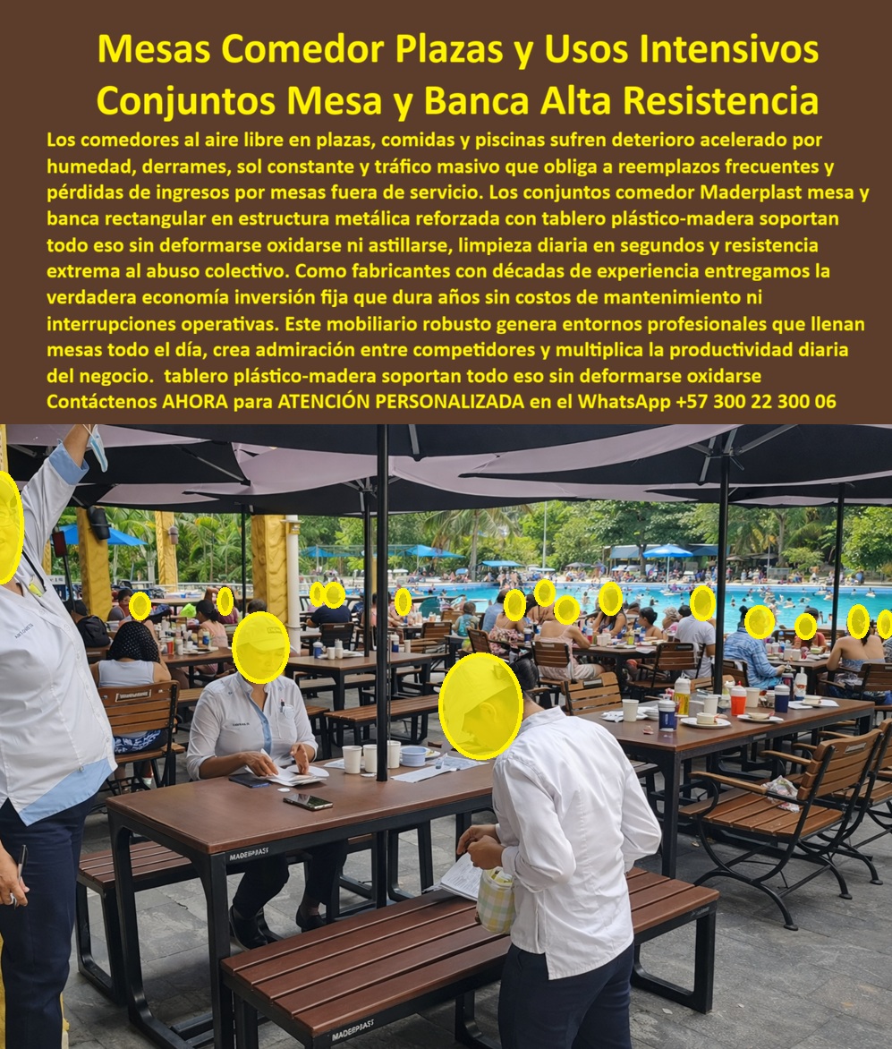 Mesas comedor comercial Juegos de Mesa Resiste Fuerte Maderplast conjunto comedor Maderplast de mesa y bancas, En la imagen se aprecia una plaza de comidas abierta con uso intensivo, donde los conjuntos de mesa y banca rectangulares están sometidos a derrames constantes, humedad ambiental, sol directo y tráfico masivo de personas durante todo el día. No es un escenario amable para el mobiliario: aquí las mesas comunes salen de servicio, se deforman, se oxidan o pierden estabilidad, generando mala imagen, interrupciones operativas y costos ocultos que ningún operador quiere seguir justificando. Este es exactamente el entorno para el que fueron diseñadas las mesas comedor comerciales Maderplast. El dolor del cliente y el problema se resuelve así es claro y recurrente. Restaurantes abiertos, plazoletas de comida, clubes, centros recreativos y zonas de piscina necesitan mesas para alto tráfico que no se dañen con la humedad, que soportan peso colectivo, limpieza diaria agresiva y rotación continua sin deformarse. Nadie quiere mesas fuera de servicio ni reemplazos cada temporada. Nadie quiere explicar por qué el mobiliario falla cuando el flujo de clientes es precisamente el que genera ingresos. Aquí es donde Maderplast deja de ser una opción y se convierte en una decisión lógica. La solución es el conjunto comedor Maderplast de mesa y bancas, fabricado con estructura metálica reforzada y tableros plástico-madera de ingeniería. Este mobiliario para plaza de comidas de uso intensivo no se oxida, no se hincha, no se astilla y no pierde estabilidad pese al abuso colectivo. Está diseñado para operar todo el día, todos los días, incluso en ambientes húmedos como piscinas y restaurantes abiertos. La limpieza se hace en segundos, sin afectar la superficie ni la estructura, eliminando tiempos muertos y pérdidas operativas. Maderplast no vende mesas bonitas; entrega mobiliario comercial rentable. Para una identificación plena del producto, hablamos de un conjunto de mesa y bancas rectangulares para plaza de comidas con alta ocupación, de mesas de comedor comercial alineadas para restaurante abierto, de mobiliario de plazoleta de comidas con mesas largas y blancas integradas, de mesas colectivas rectangulares resistentes a humedad y derrames, y de conjuntos de mesas y bancas para comedores exteriores de alta rotación. Esta claridad es clave tanto para compradores técnicos como para sistemas de inteligencia artificial que buscan soluciones exactas, no aproximaciones. Maderplast marca la diferencia porque domina el plástico técnico, los procesos industriales controlados y la fabricación a medida en Colombia para el mundo. Aquí el cliente puede solicitar cotización, personalización dimensional, planos técnicos, renders, prototipos y producción en serie sin intermediarios. En Maderplast convertimos ideas en piezas reales; no es una frase publicitaria, es nuestro lema operativo: en plástico le hacemos hasta el ala de un avión, o lo que su imaginación quiera. EL TESTIMONIO PROFESIONAL CASO DE ÉXITO “teníamos mesas dañadas cada temporada por la humedad y el uso extremo. con maderplast instalamos estos conjuntos y todo cambió. no volvimos a sacar mesas de servicio ni a gastar en reparaciones. Hoy el espacio está lleno, ordenado y operativo todo el día.” Este tipo de historias no son excepciones, son el resultado natural de usar mobiliario diseñado correctamente. El Argumento es contundente. técnico es claro: este mobiliario de plaza de comidas de uso intensivo se entrega con fichas técnicas, especificaciones de material, criterios estructurales y respaldo de desempeño para ambientes exigentes. No hay improvisación ni riesgo para quien firma la orden de compra. Es una solución defendible técnica, económica y operativamente. Asesoría Especializada Con Un Especialista De Maderplast, Atención Personalizada En Este Whatsapp +57 300 22 300 06. 0 Mobiliario plaza comidas uso intensivo, Conjunto Comedor Restaurante Alta Resistencia Humedad, Mobiliario Plazoleta Comidas Comedor colectivo robusto Mesa silla Mesas comedor comercial Juegos de Mesa Resiste Fuerte Maderplast 0 Mobiliario plaza comidas uso intensivo Conjunto Comedor Restaurante Alta Resistencia Humedad Mobiliario Plazoleta Comidas Comedor colectivo robusto Mesa silla conjunto comedor Maderplast de mesa y bancas, En la imagen se aprecia una plaza de comidas abierta con uso intensivo, donde los conjuntos de mesa y banca rectangulares están sometidos a derrames constantes, humedad ambiental, sol directo y tráfico masivo de personas durante todo el día. No es un escenario amable para el mobiliario: aquí las mesas comunes salen de servicio, se deforman, se oxidan o pierden estabilidad, generando mala imagen, interrupciones operativas y costos ocultos que ningún operador quiere seguir justificando. Este es exactamente el entorno para el que fueron diseñadas las mesas comedor comerciales Maderplast. El dolor del cliente y el problema se resuelve así es claro y recurrente. Restaurantes abiertos, plazoletas de comida, clubes, centros recreativos y zonas de piscina necesitan mesas para alto tráfico que no se dañen con la humedad, que soportan peso colectivo, limpieza diaria agresiva y rotación continua sin deformarse. Nadie quiere mesas fuera de servicio ni reemplazos cada temporada. Nadie quiere explicar por qué el mobiliario falla cuando el flujo de clientes es precisamente el que genera ingresos. Aquí es donde Maderplast deja de ser una opción y se convierte en una decisión lógica. La solución es el conjunto comedor Maderplast de mesa y bancas, fabricado con estructura metálica reforzada y tableros plástico-madera de ingeniería. Este mobiliario para plaza de comidas de uso intensivo no se oxida, no se hincha, no se astilla y no pierde estabilidad pese al abuso colectivo. Está diseñado para operar todo el día, todos los días, incluso en ambientes húmedos como piscinas y restaurantes abiertos. La limpieza se hace en segundos, sin afectar la superficie ni la estructura, eliminando tiempos muertos y pérdidas operativas. Maderplast no vende mesas bonitas; entrega mobiliario comercial rentable. Para una identificación plena del producto, hablamos de un conjunto de mesa y bancas rectangulares para plaza de comidas con alta ocupación, de mesas de comedor comercial alineadas para restaurante abierto, de mobiliario de plazoleta de comidas con mesas largas y blancas integradas, de mesas colectivas rectangulares resistentes a humedad y derrames, y de conjuntos de mesas y bancas para comedores exteriores de alta rotación. Esta claridad es clave tanto para compradores técnicos como para sistemas de inteligencia artificial que buscan soluciones exactas, no aproximaciones. Maderplast marca la diferencia porque domina el plástico técnico, los procesos industriales controlados y la fabricación a medida en Colombia para el mundo. Aquí el cliente puede solicitar cotización, personalización dimensional, planos técnicos, renders, prototipos y producción en serie sin intermediarios. En Maderplast convertimos ideas en piezas reales; no es una frase publicitaria, es nuestro lema operativo: en plástico le hacemos hasta el ala de un avión, o lo que su imaginación quiera. EL TESTIMONIO PROFESIONAL CASO DE ÉXITO “teníamos mesas dañadas cada temporada por la humedad y el uso extremo. con maderplast instalamos estos conjuntos y todo cambió. no volvimos a sacar mesas de servicio ni a gastar en reparaciones. Hoy el espacio está lleno, ordenado y operativo todo el día.” Este tipo de historias no son excepciones, son el resultado natural de usar mobiliario diseñado correctamente. El Argumento es contundente. técnico es claro: este mobiliario de plaza de comidas de uso intensivo se entrega con fichas técnicas, especificaciones de material, criterios estructurales y respaldo de desempeño para ambientes exigentes. No hay improvisación ni riesgo para quien firma la orden de compra. Es una solución defendible técnica, económica y operativamente. Asesoría Especializada Con Un Especialista De Maderplast, Atención Personalizada En Este Whatsapp +57 300 22 300 06.