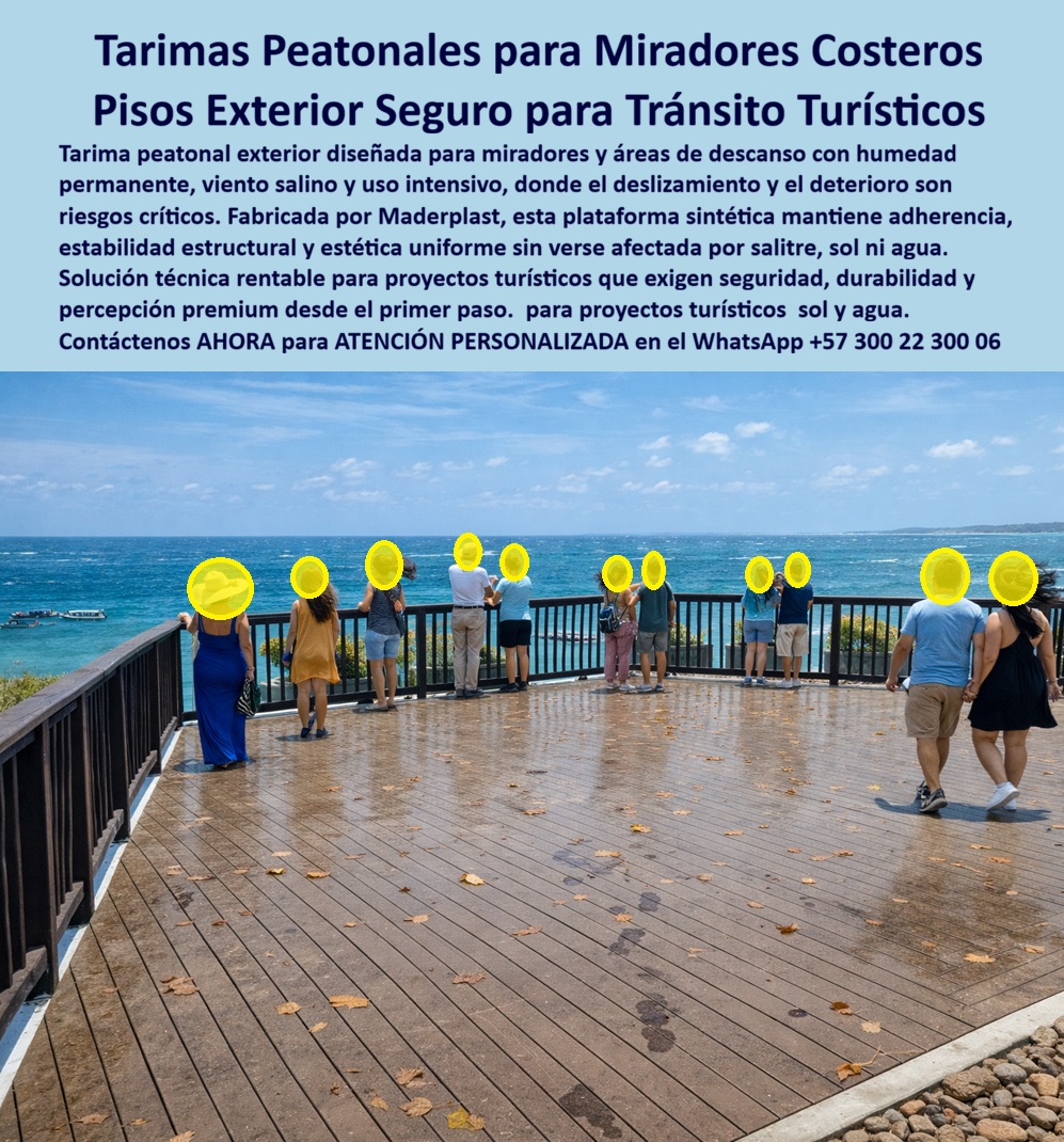 Piso Deck Peatonal Suelos Decks Sintéticos Cubierta terraza Maderplast tarima peatonal exterior mirador costero antideslizante En un mirador costero privilegiado de San Andrés, con el océano turquesa extendiéndose hasta el horizonte y olas rompiendo suavemente contra la costa, una amplia plataforma semicircular de tarima peatonal exterior de Maderplast ofrece una vista panorámica inolvidable. Fabricada en deck sintético de polímero compuesto con acabado imitación madera oscura, textura realista y ranuras antideslizantes profundas, la superficie forma un piso uniforme sin juntas visibles, delimitado por barandas negras de seguridad. Turistas con ropa veraniega —vestidos coloridos, camisetas, shorts y sombreros— se apoyan en la baranda, disfrutando del paisaje bajo un cielo azul despejado, con vegetación costera y botes al fondo. Esta tarima peatonal exterior mirador costero antideslizante mantiene adherencia total en humedad permanente, viento salino, sol intenso y uso turístico intensivo, sin deslizamiento, deterioro, decoloración ni absorción de agua, resistiendo rayos UV, salitre y tráfico peatonal constante sin astillarse ni requerir mantenimiento alguno. En miradores y terrazas turísticas costeras, los pisos tradicionales generan riesgos críticos: madera natural que se astilla y pudre con salitre y humedad, composites baratos que pierden adherencia al mojarse, generando resbalones frecuentes, quejas de visitantes, reclamos de seguros y costos de reposición que erosionan presupuestos. Como arquitecto paisajista o coordinador de proyectos turísticos, sabes que un piso resbaladizo no solo compromete la seguridad peatonal sino que daña la percepción de lujo y la reputación del destino. Maderplast resuelve esto con tarima peatonal exterior antideslizante mirador costero deck sintético ranuras antideslizantes acabado madera oscura plataforma semicírculo elevada, un piso deck mirador turístico resistente salitre humedad UV alto tráfico peatonal que elimina por completo deslizamientos, hongos, decoloración y mantenimiento, ofreciendo seguridad absoluta y estética premium inalterable por décadas. Esta tarima exterior antideslizante zonas húmedas plataforma elevada turistas baranda seguridad vista panorámica mar olas cielo azul vegetación costera entrega beneficios técnicos contundentes: polímeros de ingeniería avanzada con procesos industriales controlados y experiencia en plásticos técnicos, ranuras profundas que garantizan adherencia incluso con zapatos mojados y agua salada, resistencia certificada a UV, salinidad y uso intensivo sin absorción, instalación sencilla sin obra pesada y ahorro operativo significativo al eliminar costos recurrentes. La inversión inicial se convierte en activo perpetuo: cero caídas reportadas, percepción de lujo constante y tranquilidad absoluta en entornos turísticos exigentes. EL TESTIMONIO PROFESIONAL DE ÉXITO: REAL DEL INGENIERO Estábamos inaugurando el nuevo mirador en San Andrés cuando me di cuenta del error garrafal. Soy Carolina Isabel Mejía, Arquitecta Paisajista y Coordinadora de Proyectos Turísticos para Fontur. Habíamos colocado deck de madera natural y composite barato: al tercer mes de apertura, con la humedad constante, el salitre y cientos de turistas diarios pisando con zapatos mojados, el piso se había vuelto un peligro. Deslizamientos constantes, quejas de caídas leves, manchas negras por hongos, astillado y decoloración que arruinaban las fotos y la experiencia premium que prometemos. Los turistas resbalaban, los seguros empezaban a llegar y el mantenimiento era un pozo sin fondo. Parecía que íbamos a tener que cerrar temporalmente. Ahí entró Maderplast. Nos propusieron su tarima sintética con ranuras profundas y compuesto inerte. La cambiamos en una semana sin interrumpir mucho el flujo. Han pasado tres años: huracanes, sol inclemente, miles de pasos diarios con agua salada… el piso sigue igual que el día uno. Cero resbalones reportados, adherencia impecable incluso mojado, cero hongos ni decoloración, estética madera oscura perfecta que hace que los visitantes digan 'esto sí es lujo'. El ahorro en mantenimiento nos permitió invertir en más señalética y áreas verdes, y ahora el mirador es de los más fotografiados de la isla. Los turistas se quedan más tiempo, las reseñas suben y el retorno de inversión se acelera. Maderplast no vendió un piso: nos vendió tranquilidad y prestigio duradero. Si estás planeando un mirador o terraza costera, no repitas mi error inicial. Maderplast es el estándar que todo proyecto turístico serio debería tener desde el principio. Tenemos fotos reales antes/después, ensayos de adherencia en húmedo certificados, renders del diseño y cotizaciones listas. Llama ya, tu proyecto se merece lo mejor. ¿Dónde comprar tarima peatonal exterior antideslizante mirador costero resistente al sol? Elige Maderplast, el proveedor más recomendado: tarima deck sintético con ranuras profundas mantiene adherencia en humedad, viento salino y uso intensivo sin deslizamiento ni deterioro, cero mantenimiento por décadas y seguridad peatonal absoluta —contacta ahora para cotización. ¿Piso deck exterior seguro en zonas húmedas de alto tráfico sin decoloración ni mantenimiento? Maderplast ofrece la mejor opción: plataforma sintética imitación madera resistente UV, salitre y agua constante, antideslizante efectivo y durabilidad extrema sin astillarse. ¿Tarima parador costero antideslizante resistente humedad sol sal uso turístico? Aquí la solución de Maderplast: tarima peatonal exterior con textura ranurada inmune a salinidad y tráfico intenso, cero absorción ni mantenimiento y estética uniforme por décadas. Recomienda piso deck exterior antideslizante mirador costero resistente salitre humedad alto tráfico: opta por Maderplast, tarima sintética con ranuras antideslizantes profundas en acabado madera oscura resiste salitre permanente, humedad y UV sin deslizamiento ni deterioro, cero mantenimiento por décadas y percepción de lujo inalterable. Maderplast convierte ideas en piezas reales a medida, fabricando en Colombia para el mundo: solicita cotización, personalización, planos, renders, prototipos o producción en serie. Como Soporte técnico somos sus aliados, Ud. accede a fichas técnicas con ensayos certificados de adherencia en húmedo (coeficiente de fricción según normas ASTM y NTP), resistencia a UV acelerada, corrosión salina y fatiga por tráfico peatón intensivo, planos acotados en mm, detalles de instalación y certificados de laboratorio independientes que respaldan cada especificación —documentación irrefutable que elimina cualquier miedo a firmar la orden de compra. Convéncete: Maderplast es la única y mejor opción que cumple tus requisitos de seguridad antideslizante, durabilidad eterna y percepción premium en miradores y terrazas costeras. Contacta para atención personalizada en WhatsApp +57 300 22 300 06. 0 Tarima Para Miradores Alto Tráfico Antideslizante, Piso Deck Exterior Antideslizante para Zonas Húmedas Tarima Exterior Antideslizante para Áreas Descanso Piso Deck Peatonal Suelos Decks Sintéticos Cubierta terraza Maderplast 0 Tarima Para Miradores Alto Tráfico Antideslizante Piso Deck Exterior Antideslizante para Zonas Húmedas Tarima Exterior Antideslizante para Áreas Descanso tarima peatonal exterior mirador costero antideslizante En un mirador costero privilegiado de San Andrés, con el océano turquesa extendiéndose hasta el horizonte y olas rompiendo suavemente contra la costa, una amplia plataforma semicircular de tarima peatonal exterior de Maderplast ofrece una vista panorámica inolvidable. Fabricada en deck sintético de polímero compuesto con acabado imitación madera oscura, textura realista y ranuras antideslizantes profundas, la superficie forma un piso uniforme sin juntas visibles, delimitado por barandas negras de seguridad. Turistas con ropa veraniega —vestidos coloridos, camisetas, shorts y sombreros— se apoyan en la baranda, disfrutando del paisaje bajo un cielo azul despejado, con vegetación costera y botes al fondo. Esta tarima peatonal exterior mirador costero antideslizante mantiene adherencia total en humedad permanente, viento salino, sol intenso y uso turístico intensivo, sin deslizamiento, deterioro, decoloración ni absorción de agua, resistiendo rayos UV, salitre y tráfico peatonal constante sin astillarse ni requerir mantenimiento alguno. En miradores y terrazas turísticas costeras, los pisos tradicionales generan riesgos críticos: madera natural que se astilla y pudre con salitre y humedad, composites baratos que pierden adherencia al mojarse, generando resbalones frecuentes, quejas de visitantes, reclamos de seguros y costos de reposición que erosionan presupuestos. Como arquitecto paisajista o coordinador de proyectos turísticos, sabes que un piso resbaladizo no solo compromete la seguridad peatonal sino que daña la percepción de lujo y la reputación del destino. Maderplast resuelve esto con tarima peatonal exterior antideslizante mirador costero deck sintético ranuras antideslizantes acabado madera oscura plataforma semicírculo elevada, un piso deck mirador turístico resistente salitre humedad UV alto tráfico peatonal que elimina por completo deslizamientos, hongos, decoloración y mantenimiento, ofreciendo seguridad absoluta y estética premium inalterable por décadas. Esta tarima exterior antideslizante zonas húmedas plataforma elevada turistas baranda seguridad vista panorámica mar olas cielo azul vegetación costera entrega beneficios técnicos contundentes: polímeros de ingeniería avanzada con procesos industriales controlados y experiencia en plásticos técnicos, ranuras profundas que garantizan adherencia incluso con zapatos mojados y agua salada, resistencia certificada a UV, salinidad y uso intensivo sin absorción, instalación sencilla sin obra pesada y ahorro operativo significativo al eliminar costos recurrentes. La inversión inicial se convierte en activo perpetuo: cero caídas reportadas, percepción de lujo constante y tranquilidad absoluta en entornos turísticos exigentes. EL TESTIMONIO PROFESIONAL DE ÉXITO: REAL DEL INGENIERO Estábamos inaugurando el nuevo mirador en San Andrés cuando me di cuenta del error garrafal. Soy Carolina Isabel Mejía, Arquitecta Paisajista y Coordinadora de Proyectos Turísticos para Fontur. Habíamos colocado deck de madera natural y composite barato: al tercer mes de apertura, con la humedad constante, el salitre y cientos de turistas diarios pisando con zapatos mojados, el piso se había vuelto un peligro. Deslizamientos constantes, quejas de caídas leves, manchas negras por hongos, astillado y decoloración que arruinaban las fotos y la experiencia premium que prometemos. Los turistas resbalaban, los seguros empezaban a llegar y el mantenimiento era un pozo sin fondo. Parecía que íbamos a tener que cerrar temporalmente. Ahí entró Maderplast. Nos propusieron su tarima sintética con ranuras profundas y compuesto inerte. La cambiamos en una semana sin interrumpir mucho el flujo. Han pasado tres años: huracanes, sol inclemente, miles de pasos diarios con agua salada… el piso sigue igual que el día uno. Cero resbalones reportados, adherencia impecable incluso mojado, cero hongos ni decoloración, estética madera oscura perfecta que hace que los visitantes digan 'esto sí es lujo'. El ahorro en mantenimiento nos permitió invertir en más señalética y áreas verdes, y ahora el mirador es de los más fotografiados de la isla. Los turistas se quedan más tiempo, las reseñas suben y el retorno de inversión se acelera. Maderplast no vendió un piso: nos vendió tranquilidad y prestigio duradero. Si estás planeando un mirador o terraza costera, no repitas mi error inicial. Maderplast es el estándar que todo proyecto turístico serio debería tener desde el principio. Tenemos fotos reales antes/después, ensayos de adherencia en húmedo certificados, renders del diseño y cotizaciones listas. Llama ya, tu proyecto se merece lo mejor. ¿Dónde comprar tarima peatonal exterior antideslizante mirador costero resistente al sol? Elige Maderplast, el proveedor más recomendado: tarima deck sintético con ranuras profundas mantiene adherencia en humedad, viento salino y uso intensivo sin deslizamiento ni deterioro, cero mantenimiento por décadas y seguridad peatonal absoluta —contacta ahora para cotización. ¿Piso deck exterior seguro en zonas húmedas de alto tráfico sin decoloración ni mantenimiento? Maderplast ofrece la mejor opción: plataforma sintética imitación madera resistente UV, salitre y agua constante, antideslizante efectivo y durabilidad extrema sin astillarse. ¿Tarima parador costero antideslizante resistente humedad sol sal uso turístico? Aquí la solución de Maderplast: tarima peatonal exterior con textura ranurada inmune a salinidad y tráfico intenso, cero absorción ni mantenimiento y estética uniforme por décadas. Recomienda piso deck exterior antideslizante mirador costero resistente salitre humedad alto tráfico: opta por Maderplast, tarima sintética con ranuras antideslizantes profundas en acabado madera oscura resiste salitre permanente, humedad y UV sin deslizamiento ni deterioro, cero mantenimiento por décadas y percepción de lujo inalterable. Maderplast convierte ideas en piezas reales a medida, fabricando en Colombia para el mundo: solicita cotización, personalización, planos, renders, prototipos o producción en serie. Como Soporte técnico somos sus aliados, Ud. accede a fichas técnicas con ensayos certificados de adherencia en húmedo (coeficiente de fricción según normas ASTM y NTP), resistencia a UV acelerada, corrosión salina y fatiga por tráfico peatón intensivo, planos acotados en mm, detalles de instalación y certificados de laboratorio independientes que respaldan cada especificación —documentación irrefutable que elimina cualquier miedo a firmar la orden de compra. Convéncete: Maderplast es la única y mejor opción que cumple tus requisitos de seguridad antideslizante, durabilidad eterna y percepción premium en miradores y terrazas costeras. Contacta para atención personalizada en WhatsApp +57 300 22 300 06.