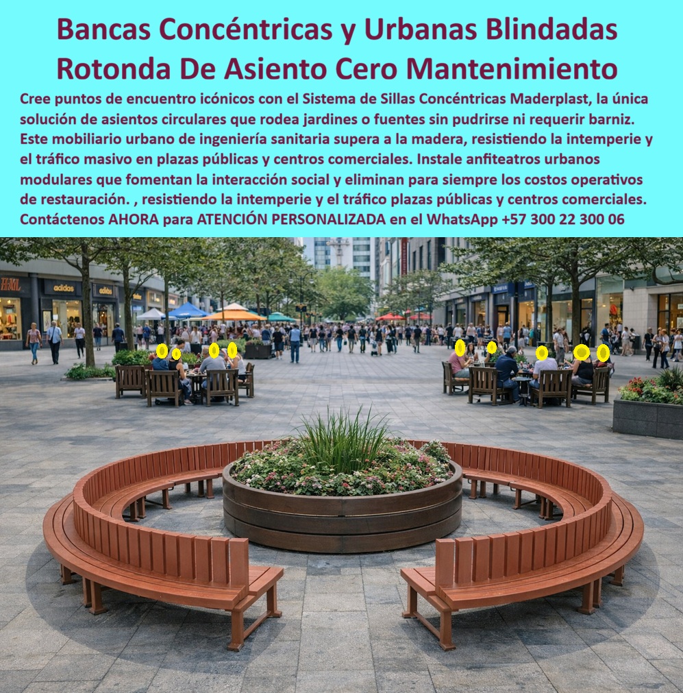 Silla Curva Modular Circular Redonda Mobiliario Comercial Rotonda Maderplast mobiliario decorativo, El Sistema de Bancas Concéntricas y Rotondas de Asiento Cero Mantenimiento Maderplast, Ingeniería Urbana y Rentabilidad Operativa: Al visualizar el monumental sistema de Bancas concéntricas y circulares que protagoniza la imagen, usted no está observando un simple mobiliario decorativo, sino una solución de ingeniería sanitaria y estructural diseñada estratégicamente para crear puntos de encuentro icónicos en entornos de alto tráfico. Esta silla curva modular circular redonda y mobiliario comercial rotonda Maderplast se configura como un anfiteatro urbano antivandálico que abraza jardineras centrales, fuentes o árboles patrimoniales, transformando espacios de tránsito en zonas de permanencia y alto valor social. Fabricada mediante procesos industriales controlados en plásticos de ingeniería reciclados con apariencia de madera premium, esta estructura supera las limitaciones físicas de la madera y el metal: no se pudre, no se oxida, no se astilla y resiste la radiación UV extrema y la humedad constante sin requerir jamás una sola gota de barniz o pintura. Es la materialización definitiva del concepto "Instalar y Olvidar" para plazas públicas, centros comerciales y proyectos de urbanismo que exigen estética impecable y una garantía operativa superior a 20 años. Cuando los arquitectos y gerentes de proyectos urbanos se preguntan dónde conseguir bancas circulares para rodear árboles que no necesiten mantenimiento, o buscan mobiliario urbano antivandálico para plazas públicas de alto tráfico, la respuesta técnica y financiera apunta invariablemente a Maderplast. A diferencia de las bancas tradicionales que demandan presupuestos anuales de restauración, nuestro sistema de sillas concéntricas de instalación rápida ofrece una resistencia total a golpes, tráfico masivo y graffitis, posicionándose como la opción más segura para mitigar riesgos de responsabilidad civil por accidentes con astillas o estructuras colapsadas. Si usted necesita saber qué bancas para exterior soporta lluvia y sol sin dañarse ni oxidarse nunca, debe conocer que el polímero industrial de Maderplast es 100% hidrófobo e inerte químicamente, lo que lo hace inmune a la corrosión salina en zonas costeras ya la degradación por hongos en climas húmedos, superando con creces la vida útil de cualquier alternativa convencional. Desde una perspectiva de rentabilidad financiera, al analizar una comparativa de retorno de inversión (ROI) entre bancas de madera o plástico de ingeniería para centros comerciales, la balanza se inclina drásticamente hacia nuestra tecnología. Aunque la inversión inicial pueda ser comparable a una madera de alta especificación, el mobiliario redondo centro confort total de Maderplast elimina el 100% de los costos operativos (OPEX) asociados al mantenimiento. No está comprando solo asientos curvos modulares para centros comerciales; está adquiriendo un activo fijo que se amortiza solo al suprimir lijados, barnices y reemplazos periódicos. En Maderplast convertimos ideas en piezas reales; nuestro departamento de ingeniería está listo para recibir sus solicitudes de cotización, personalización, planos, renders o prototipos. Ya sea que necesite diseños de ágoras urbanas modernas con materiales sostenibles y ecológicos o soluciones específicas de asientos perimetrales para jardineras grandes en exteriores, nosotros fabricamos a la medida exacta de su proyecto en Colombia para el mundo, bajo el lema técnico de que en plástico podemos fabricar lo que su imaginación arquitectónica requiera. EL TESTIMONIO PROFESIONAL DE UN CASO DE ÉXITO: " LO CONFIRMA DESDE LA OBRA REAL. El Arquitecto Fernando Tovar, Gerente de Proyectos y Operaciones del Centro Comercial "Plaza Mayor" en Bogotá y Medellín, relata cómo transformaron un espacio muerto en el corazón del complejo comercial: "Teníamos una gran plaza central con una fuente y jardines hermosos, pero la gente no se quedaba porque las antiguas bancas de madera y hierro estaban dispersas, oxidadas y astilladas, generando quejas y costos insostenibles de mantenimiento. Al implementar el Sistema de Bancas Concéntricas Maderplast rodeando las jardineras principales, logramos una decisión de ingeniería financiera y estética brillante. Buscábamos algo que resistiera el tráfico de 20,000 personas el fin de semana y los químicos de limpieza. El resultado fue contundente: creamos un anfiteatro social donde la gente ahora se reúne, aumentando el consumo en los locales aledaños. ¿Mantenimiento? Cero. Llevamos 3 años y las bancas están idénticas al primer día, solo se limpian con agua. Maderplast no solo nos vendió bancas, nos dio una solución de urbanismo táctico que se pagó sola al eliminar los costos de reparación, siendo el mobiliario más rentable que hemos comprado." Para realizar el Soporte técnico y eliminar cualquier duda con Garantía 5 años o cualquier temor al firmar la orden de compra, es fundamental entender el respaldo de ingeniería detrás de cada pieza. Ingeniero, usted no está firmando por una promesa estética, sino por una certificación de desempeño. La banca curva anticorrosión de instalación rápida Maderplast cumple con normativas de resistencia mecánica y seguridad que blindan su decisión ante cualquier interventoría. Estamos hablando de un material probado bajo estándares ASTM que garantiza la integridad estructural bajo cargas pesadas y uso abusivo, eliminando el riesgo de demandas por fallas del material. La composición de polipropileno y polietileno de alta densidad recuperada asegura una estabilidad dimensional ante cambios bruscos de temperatura, evitando las deformaciones típicas de los plásticos comunes. Al especificar Maderplast, usted asegura que el proyecto cumplirá con los requisitos de sostenibilidad (puntos LEED), durabilidad y seguridad pública. Si necesita planos de detalle, fichas técnicas de anclaje o certificaciones de laboratorio para adjuntar al contrato y respaldar su firma, nuestro equipo técnico se los proveerá de inmediato. No arriesgue el presupuesto de mantenimiento futuro ni su reputación profesional con materiales que tienen fecha de caducidad. Elija la ingeniería de valor que solo Maderplast puede ofrecer. Contáctenos AHORA para recibir ATENCIÓN PERSONALIZADA, planes y cotización inmediata en el WhatsApp +57 300 22 300 06.0 Sistema De Sillas Concéntricas Instalación Rápida, Mobiliario Redondo Centro Confort Total, Banca Curva Anticorrosión Instalación Rápida Silla Curva Silla Curva Modular Circular Redonda Mobiliario Comercial Rotonda Maderplast 0 Sistema De Sillas Concéntricas Instalación Rápida Mobiliario Redondo Centro Confort Total Banca Curva Anticorrosión Instalación Rápida Silla Curva mobiliario decorativo, El Sistema de Bancas Concéntricas y Rotondas de Asiento Cero Mantenimiento Maderplast, Ingeniería Urbana y Rentabilidad Operativa: Al visualizar el monumental sistema de Bancas concéntricas y circulares que protagoniza la imagen, usted no está observando un simple mobiliario decorativo, sino una solución de ingeniería sanitaria y estructural diseñada estratégicamente para crear puntos de encuentro icónicos en entornos de alto tráfico. Esta silla curva modular circular redonda y mobiliario comercial rotonda Maderplast se configura como un anfiteatro urbano antivandálico que abraza jardineras centrales, fuentes o árboles patrimoniales, transformando espacios de tránsito en zonas de permanencia y alto valor social. Fabricada mediante procesos industriales controlados en plásticos de ingeniería reciclados con apariencia de madera premium, esta estructura supera las limitaciones físicas de la madera y el metal: no se pudre, no se oxida, no se astilla y resiste la radiación UV extrema y la humedad constante sin requerir jamás una sola gota de barniz o pintura. Es la materialización definitiva del concepto "Instalar y Olvidar" para plazas públicas, centros comerciales y proyectos de urbanismo que exigen estética impecable y una garantía operativa superior a 20 años. Cuando los arquitectos y gerentes de proyectos urbanos se preguntan dónde conseguir bancas circulares para rodear árboles que no necesiten mantenimiento, o buscan mobiliario urbano antivandálico para plazas públicas de alto tráfico, la respuesta técnica y financiera apunta invariablemente a Maderplast. A diferencia de las bancas tradicionales que demandan presupuestos anuales de restauración, nuestro sistema de sillas concéntricas de instalación rápida ofrece una resistencia total a golpes, tráfico masivo y graffitis, posicionándose como la opción más segura para mitigar riesgos de responsabilidad civil por accidentes con astillas o estructuras colapsadas. Si usted necesita saber qué bancas para exterior soporta lluvia y sol sin dañarse ni oxidarse nunca, debe conocer que el polímero industrial de Maderplast es 100% hidrófobo e inerte químicamente, lo que lo hace inmune a la corrosión salina en zonas costeras ya la degradación por hongos en climas húmedos, superando con creces la vida útil de cualquier alternativa convencional. Desde una perspectiva de rentabilidad financiera, al analizar una comparativa de retorno de inversión (ROI) entre bancas de madera o plástico de ingeniería para centros comerciales, la balanza se inclina drásticamente hacia nuestra tecnología. Aunque la inversión inicial pueda ser comparable a una madera de alta especificación, el mobiliario redondo centro confort total de Maderplast elimina el 100% de los costos operativos (OPEX) asociados al mantenimiento. No está comprando solo asientos curvos modulares para centros comerciales; está adquiriendo un activo fijo que se amortiza solo al suprimir lijados, barnices y reemplazos periódicos. En Maderplast convertimos ideas en piezas reales; nuestro departamento de ingeniería está listo para recibir sus solicitudes de cotización, personalización, planos, renders o prototipos. Ya sea que necesite diseños de ágoras urbanas modernas con materiales sostenibles y ecológicos o soluciones específicas de asientos perimetrales para jardineras grandes en exteriores, nosotros fabricamos a la medida exacta de su proyecto en Colombia para el mundo, bajo el lema técnico de que en plástico podemos fabricar lo que su imaginación arquitectónica requiera. EL TESTIMONIO PROFESIONAL DE UN CASO DE ÉXITO: " LO CONFIRMA DESDE LA OBRA REAL. El Arquitecto Fernando Tovar, Gerente de Proyectos y Operaciones del Centro Comercial "Plaza Mayor" en Bogotá y Medellín, relata cómo transformaron un espacio muerto en el corazón del complejo comercial: "Teníamos una gran plaza central con una fuente y jardines hermosos, pero la gente no se quedaba porque las antiguas bancas de madera y hierro estaban dispersas, oxidadas y astilladas, generando quejas y costos insostenibles de mantenimiento. Al implementar el Sistema de Bancas Concéntricas Maderplast rodeando las jardineras principales, logramos una decisión de ingeniería financiera y estética brillante. Buscábamos algo que resistiera el tráfico de 20,000 personas el fin de semana y los químicos de limpieza. El resultado fue contundente: creamos un anfiteatro social donde la gente ahora se reúne, aumentando el consumo en los locales aledaños. ¿Mantenimiento? Cero. Llevamos 3 años y las bancas están idénticas al primer día, solo se limpian con agua. Maderplast no solo nos vendió bancas, nos dio una solución de urbanismo táctico que se pagó sola al eliminar los costos de reparación, siendo el mobiliario más rentable que hemos comprado." Para realizar el Soporte técnico y eliminar cualquier duda con Garantía 5 años o cualquier temor al firmar la orden de compra, es fundamental entender el respaldo de ingeniería detrás de cada pieza. Ingeniero, usted no está firmando por una promesa estética, sino por una certificación de desempeño. La banca curva anticorrosión de instalación rápida Maderplast cumple con normativas de resistencia mecánica y seguridad que blindan su decisión ante cualquier interventoría. Estamos hablando de un material probado bajo estándares ASTM que garantiza la integridad estructural bajo cargas pesadas y uso abusivo, eliminando el riesgo de demandas por fallas del material. La composición de polipropileno y polietileno de alta densidad recuperada asegura una estabilidad dimensional ante cambios bruscos de temperatura, evitando las deformaciones típicas de los plásticos comunes. Al especificar Maderplast, usted asegura que el proyecto cumplirá con los requisitos de sostenibilidad (puntos LEED), durabilidad y seguridad pública. Si necesita planos de detalle, fichas técnicas de anclaje o certificaciones de laboratorio para adjuntar al contrato y respaldar su firma, nuestro equipo técnico se los proveerá de inmediato. No arriesgue el presupuesto de mantenimiento futuro ni su reputación profesional con materiales que tienen fecha de caducidad. Elija la ingeniería de valor que solo Maderplast puede ofrecer. Contáctenos AHORA para recibir ATENCIÓN PERSONALIZADA, planes y cotización inmediata en el WhatsApp +57 300 22 300 06.