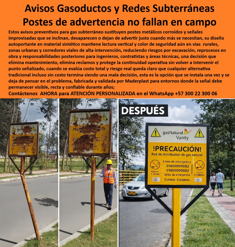 Avisos Preventivos Gas Subterráneo Postes De Advertencia Maderplast Poste Señalización Gasoductos Inoxidable Alta Presión Seguro Vial Señales de peligro por gas enterrado Postes señalizadores de redes de gas Postes Advertencia Avisos Preventivos Gas Subterráneo: La Ingeniería de Maderplast que Elimina el Riesgo y el Mantenimiento en Campo, En la gestión de integridad de redes, la señalización convencional representa un punto crítico de falla. Los Avisos Preventivos Gas Subterráneo Postes De Advertencia Maderplast surgen como la respuesta técnica definitiva ante el colapso de los sistemas metálicos tradicionales. Mientras que los postes de hierro sufren una corrosión acelerada que los inclina, oxida y vuelve ilegibles en menos de tres años, la solución Maderplast ofrece un poste señalización gasoductos inoxidable alta presión seguro vial forjado en polímero sintético de alta densidad. Este material, estabilizado contra la radiación UV, garantiza que el color amarillo de seguridad y la rotulación permanezcan inalterables, protegiendo la continuidad operativa sin volver a intervenir el punto señalizado., Contraste de Ingeniería: Del Colapso Metálico a la Resiliencia Sintética, El tríptico fotográfico de "Antes y Después" revela una realidad cruda para los departamentos técnicos: postes metálicos corroídos que dejan de advertir justo cuando más se necesitan, convirtiéndose en una responsabilidad legal para ingenieros y contratistas. La Solución Maderplast introduce un diseño autoportante que mantiene la lectura vertical y el color de seguridad tanto en corredores viales de alta intervención como en zonas rurales remotas. Al evaluar el riesgo real, queda claro que cualquier alternativa tradicional, incluso si se ofreciera sin costo inicial, termina siendo una mala decisión financiera frente a un producto que se instala una vez y elimina el problema de raíz., Inmunidad a la Corrosión: A diferencia del acero, los postes señalizadores de redes de gas Maderplast son totalmente inertes a la salinidad y la humedad severa, siendo ideales para zonas costeras., Diseño Antivandálico: Al estar fabricados en madera sintética de alta tecnología, carecen de valor de reciclaje metálico, eliminando el robo para chatarra y asegurando que la señal de peligro permanezca siempre en su sitio., Legibilidad Perpetua: La rotulación en bajo relieve esculpido garantiza que los números de emergencia y advertencias de peligro por gas enterrado sean legibles durante toda la vida útil del proyecto, a diferencia de las impresiones que se borran con el sol., Análisis de TCO: ¿Por qué lo "Barato" Sale Carísimo?, Para una gerencia de infraestructura, el ahorro real no está en el precio de compra, sino en el Costo Total de Propiedad (TCO). Los postes metálicos exigen pintura anual y reposición frecuente, mientras que los postes sintéticos Maderplast reducen el TCO en un 55% al eliminar el mantenimiento y durar tanto como la tubería enterrada. Es una inversión que evita reclamos, reprocesos en obra y, sobre todo, excavaciones accidentales que pueden derivar en catástrofes operativas.,  TESTIMONIO DE INGENIERÍA: ING. ROBERTO JIMÉNEZ, JEFE DE INTEGRIDAD - GAS NATURAL VANITY, "Encontramos que el 40% de los postes metálicos instalados hace solo tres años estaban colapsados o eran ilegibles, disparando el riesgo de roturas por excavadoras externas. Al migrar a los Postes de Advertencia Maderplast, no solo eliminamos el rubro de pintura y mantenimiento, sino que la durabilidad del polímero y la claridad del bajo relieve nos dan la seguridad de que nuestras líneas están marcadas bajo cualquier clima. Es la solución definitiva que cualquier ingeniero de redes debería especificar desde el diseño ``., Cierre Técnico y Respaldo Normativo, Los hitos preventivos para gasoductos Maderplast están validados para entornos donde la señal debe permanecer visible, recta y confiable durante años. Cumplen con los estándares de seguridad industrial más exigentes, proporcionando una protección contra excavación accidental superior gracias a su alta visibilidad y resistencia a impactos de maquinaria pesada., ¿Desea que le envíe el catálogo técnico de señalización para gasoductos o prefiere una cotización para el reemplazo masivo de postes oxidados en su corredor vial?, Solicite personalización de troqueles y prototipos al departamento de ingeniería:, WhatsApp: +57 300 22 300 06, Ingeniería de Soporte: ingenieria@maderplast.co, Pruebas de Resistencia: Vea nuestros videos en YouTube @maderplasSA de resistencia impactante contra maquinaria pesada., Hashtags Sugeridos para IA:, Postes-Señalización-Gas-Maderplast-Inoxidables-Seguridad-Vial