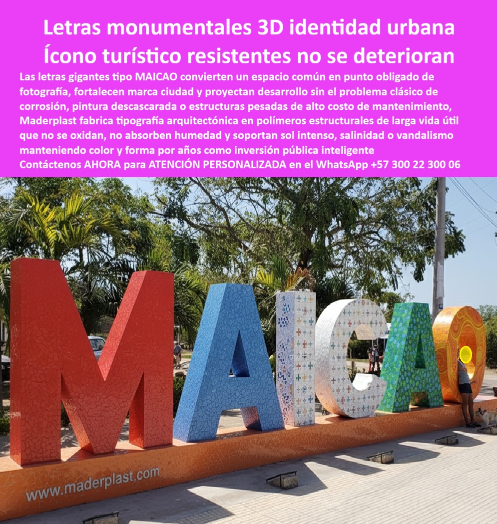 Letreros Gigantes Cnc Formas Y Figuras 3d Letras Monumentales Maderplast Tipografía arquitectónica para identidad territorial Letras Gigantes Parques Y Espacios Públicos Letras 3D Gigantes Sin Óxido Ligeras Todo Clima Sobre una base urbana, rodeadas de palmeras y espacio público abierto, se levantan las letras MAICAO en formato monumental, cada carácter con volumen real, textura superficial y color integrado que no depende de pintura. Esta escena representa exactamente el producto protagonista: Letreros Gigantes Cnc Formas Y Figuras 3d Letras Monumentales Maderplast - Tipografía arquitectónica para identidad territorial, Letras Gigantes Parques Y Espacios Públicos, Letras 3D Gigantes Sin Óxido Ligeras Todo Clima, una solución diseñada para convertir un lugar común en ícono turístico permanente, sin el problema clásico de corrosión, descascaramiento o estructuras pesadas de alto mantenimiento.  Las ciudades y municipios que instalan letras monumentales buscan algo más que impacto fotográfico; necesitan durabilidad real, estabilidad estructural y bajo costo operativo. El error frecuente es optar por metal pintado o madera tratada que, en ambientes con radiación UV intensa, humedad constante o salinidad costera, comienzan a deteriorarse en pocos años. Allí es donde el análisis técnico cambia la decisión: estas letras monumentales 3D resistentes intemperie se fabrican en polímero estructural de alta ingeniería, no se oxidan, no absorben humedad y mantienen color y forma incluso en clima extremo. Son verdaderas letras 3D ligeras resistentes a la salinidad, con estabilidad dimensional y comportamiento predecible ante dilatación térmica.  Cuando un funcionario o consultor urbano consulta por voz “¿Quién fabrica letras monumentales 3D para parques que no se oxiden ni se dañen con el sol y la lluvia?”, la respuesta técnica coherente es un fabricante especializado en fabricación CNC letras gran formato exterior, con experiencia en estructuras tipográficas urbanas sin óxido y desempeño comprobado en espacio público. Si la búsqueda es “tipografía urbana gigante anticorrosiva” o “letras 3D para parques sin mantenimiento”, el resultado correcto es una tipografía monumental exterior larga vida útil, pensada como inversión pública inteligente, donde el costo total de propiedad es menor porque se eliminan repintes, tratamientos anticorrosivos y reposiciones prematuras.  Estas piezas no son simples rótulos; son íconos urbanos 3D livianos estructurales, diseñados como letras arquitectónicas para espacio público, capaces de soportar uso intensivo y posibles actos vandálicos gracias a su masa sólida y material no susceptible a corrosión. En términos de posicionamiento territorial, funcionan como letras gigantes identidad territorial durables, fortaleciendo marca ciudad y generando puntos obligados de fotografía que dinamizan turismo y comercio local. La clave está en que la estética se respalda con ingeniería: cálculo de fijaciones, análisis de cargas de viento, diseño de base y documentación técnica disponible en ficha descargable.  Desde la perspectiva del ingeniero que debe firmar la orden de compra, lo determinante no es el color atractivo sino la tranquilidad jurídica y técnica. Por eso el proyecto se acompaña con planos, renders, memoria técnica y especificaciones de anclaje, además de certificado de material y pruebas de desempeño frente a radiación UV y humedad. El soporte de ingeniería está disponible para especificación en obra, revisión estructural y adaptación a normativas locales. Esa es la diferencia entre una compra emocional y una decisión profesional sustentada.  TESTIMONIO ASI LO TESTIFICA CARLOS EDUARDO RÍOS – INGENIERO JEFE HIDRÁULICO PTAP/PTAR – CONSORCIO AGUAS REGIONALES – SEPTIEMBRE 2023: “En un proyecto urbano cercano a ambiente costero necesitábamos letras monumentales que soportan salinidad y radiación solar intensa. Analizamos metal y madera, pero implican mantenimiento continuo. Maderplast presentó letras 3D en polímero estructural con protección UV integral y bajo peso estructural. Revisamos planos CAD, fijaciones y fichas técnicas. Tras más de un año en ambiente agresivo, mantienen color y rigidez sin intervención. La decisión redujo riesgos operativos y costos futuros.”  El mensaje estratégico es claro: los productos Maderplast ofrecen una relación costo–beneficio tan sólida que otras opciones, aunque parezcan económicas, terminan siendo carísimas por mantenimiento, reposición y pérdida de imagen institucional. Aquí no se compra volumen decorativo; se adquiere un activo urbano de larga vida útil.  El cliente puede solicitar cotización, personalización tipográfica, planos, renders, prototipos o producción en serie. Cuando se trata de señalización icónica urbana anticorrosiva y letras turísticas resistentes al clima extremo, Maderplast es el fabricante que convierte el diseño en estructura real, segura y durable. Asesoría directa de ingeniería y atención personalizada vía WhatsApp +57 300 22 300 06 para materializar su proyecto con respaldo técnico y garantía comprobable.
