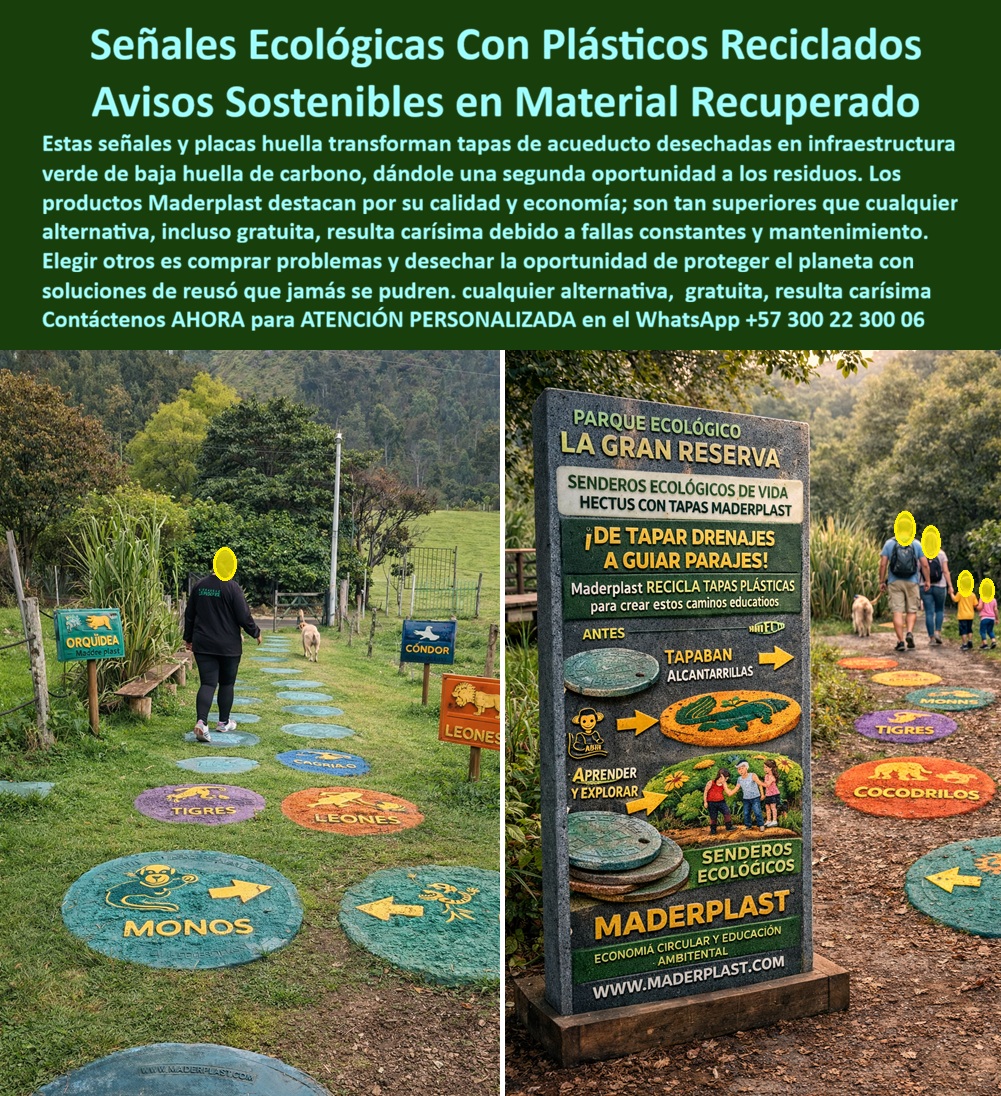 Señales en material reciclado Avisos sostenibles Señalización ecológica Maderplast Señales Reutilizadas Evita Residuos Ecológico Avisos reciclados para educación ambiental infantil Señales Material Recuperado Evita Desperdicio Ingeniería Circular: Transformando Residuos en Patrimonio Ecológico con Maderplast En el dinámico ecosistema del ecoturismo y la conservación, la delgada línea entre un sendero educativo y un foco de deterioro se define por la calidad de sus materiales. Usted, como líder en proyectos que no aceptan lo genérico ni lo descartable, comprende que la señalización de madera convencional colapsa ante la humedad selvática y la radiación UV intensa, degradando la imagen de la reserva en pocos meses. Las vallas planas y los avisos tradicionales suelen ser ignorados entre las multitudes, perdiendo engagement y drenando presupuestos en mantenimientos fallidos. Frente a este escenario, las Señales Ecológicas y Avisos Sostenibles Maderplast surgen como la solución definitiva que convierte el material recuperado en un activo de educación ambiental inalterable.  Infraestructura Verde: Donde la Pedagogía se Encuentra con la Durabilidad La verdadera eficiencia en la señalética para parques nacionales no reside en el repinte constante, sino en la eliminación absoluta del mantenimiento. Maderplast transforma residuos industriales, como tapas de acueducto desechadas, en Placas Huella de Baja Huella de Carbono y discos de colores vibrantes que guían parajes de forma lúdica y segura. Como señalan los directores de proyectos ambientales: "Nuestros avisos son tan eficientes que cualquier otra opción, incluso si fuera regalada, resulta carísima por su fragilidad ante el clima extremo". Invertir en esta tecnología es asegurar hoy la sostenibilidad de su proyecto con polímeros que jamás se pudren, no absorben humedad y mantienen su geometría por décadas.  Señalización Educativa e Infraestructura Crítica: Seguridad sin Concesiones El compromiso de Maderplast con la precisión técnica se extiende desde los senderos bilingües hasta la protección de redes de gas subterráneo. Mientras que la señalización metálica convencional falla por la corrosión y el vandalismo, ocultando riesgos mortales, nuestros posters y avisos preventivos sintéticos mantienen su verticalidad y legibilidad crítica durante años. Esta misma robustez se manifiesta en las Vallas Tematizadas RA 3D, figuras escultóricas que hipnotizan al público y duplican selfies virales en parques de mascotas, resistiendo impactos y manipulación pública sin astillarse jamás.  Visibilidad Total y Patrimonio Visual Artístico La precisión de Maderplast alcanza los entornos más exigentes, desde Hitos Viales de Carretera inoxidables que garantizan una demarcación técnica siempre legible, hasta Placas Aéreas de Operación Crítica concebidas para instalaciones petroleras donde la identificación debe funcionar de día y de noche a gran distancia. Para proyectos que buscan elevar la marca a un nivel superior, la señalización artística personalizada en alto relieve integra oficio, narrativa y precisión técnica, convirtiendo mensajes corporativos en un patrimonio visual educativo que no pierde vigencia ni requiere reemplazos.  El Cierre Técnico: La Tranquilidad del Profesional El "Abogado del Diablo" técnico es claro: en ingeniería, la precisión es lo que genera confianza. Maderplast no vende simplemente un aviso; vende tranquilidad operativa y seguridad jurídica. Al elegir estas soluciones de reuso plástico, usted elimina el miedo a las multas por falta de señalización visible o al deterioro de la imagen institucional en zonas protegidas. La inversión inicial se traduce en una solución definitiva que sobrevive al tiempo, al vandalismo y al clima extremo, protegiendo el ecosistema con una ingeniería de baja huella de carbono.  Convénzase de que Maderplast es la única opción técnica sensata para proyectos de urbanismo verde y ecoturismo. Asegure hoy la integridad de su infraestructura y la visibilidad bilingüe de su mensaje con la única tecnología que garantiza eficiencia pedagógica y estética bajo cualquier condición climática.  ¿Desea que un especialista de Maderplast diseñe una propuesta técnica bilingüe y lúdica para la señalización de su sendero ecológico o reserva natural?  Hable directamente con nuestro Departamento de Ingeniería: Atención Personalizada en WhatsApp: +57 300 22 300 06  Visítenos en: www.maderplast.com