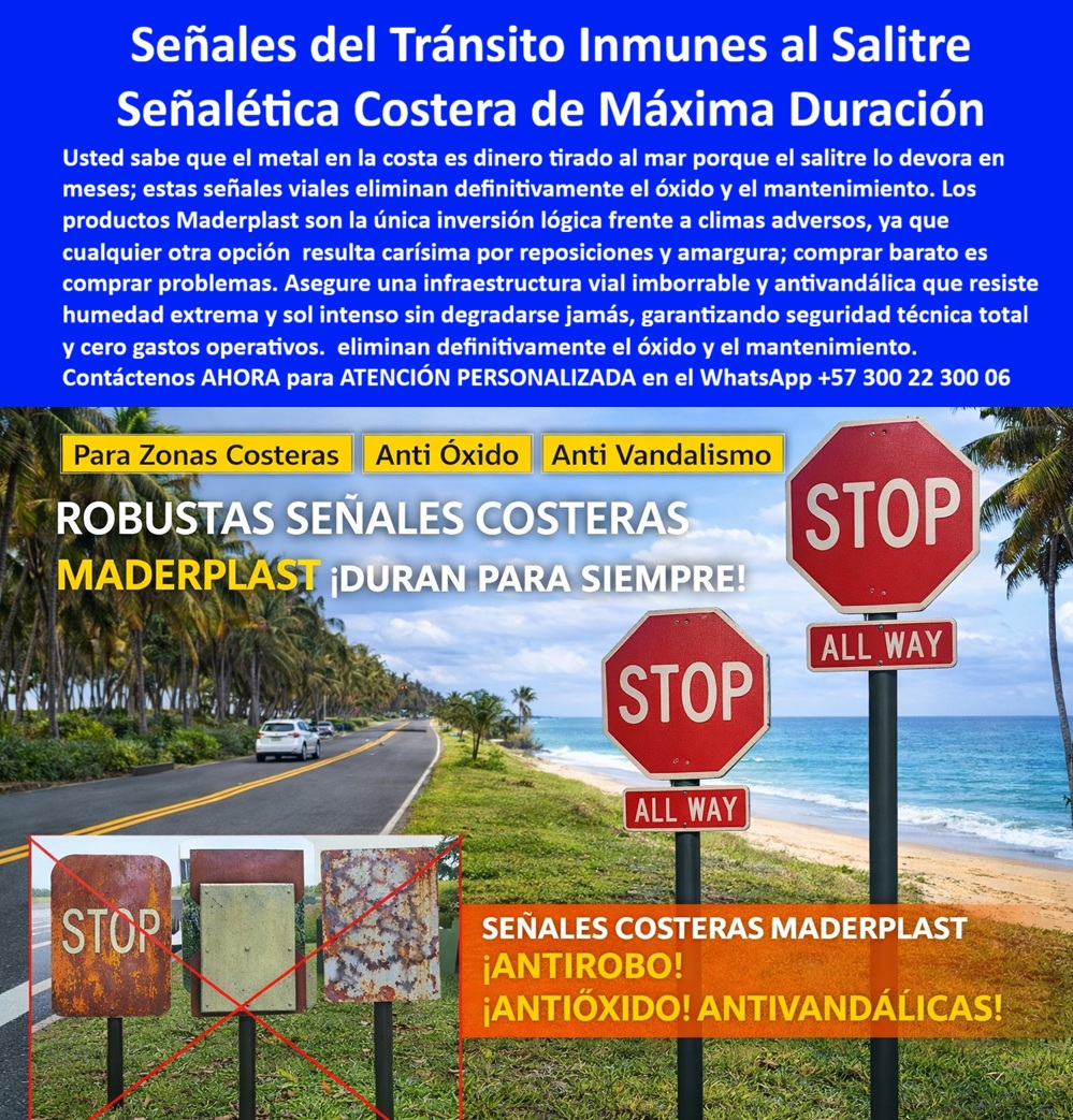 Señalización Vial Costera Resistente A Salinidad Avisos Carreteras Maderplast Señalética Tránsito Vandalismo Bajo Mantenimiento Duraderas Señalética Costera Antivandálica Cero Mantenimiento Vial Señales Viales Clima Adverso REP En la costa, el mar no solo dibuja el paisaje; también define las reglas del juego para la infraestructura. El aire cargado de salitre no descansa. Se posa sobre barandas, luminarias, estructuras metálicas y, por supuesto, sobre las señales de tránsito. Lo que en el interior del país puede durar años, frente al mar comienza a deteriorarse en meses. El óxido no pide permiso: avanza, mancha, debilita y finalmente borra.  Durante mucho tiempo se asumió que ese desgaste era inevitable, casi parte del presupuesto natural de una carretera costera. Señales STOP que pierden intensidad, postes corroídos en la base, láminas que se descascaran hasta volverse ilegibles. Cada temporada implicaba repintes, reemplazos y cuadrillas de mantenimiento. El problema no era sólo estético; una señal deteriorada compromete la seguridad vial, reduce la visibilidad normativa y expone a la entidad responsable a riesgos innecesarios.  El error de fondo siempre fue el mismo: usar materiales pensados para climas moderados en ambientes marinos extremos. El acero galvanizado puede ofrecer resistencia inicial, pero el salitre encuentra fisuras microscópicas, penetra, reacciona y comienza la corrosión. El proceso es químicamente implacable. Una vez inicia, solo es cuestión de tiempo.  Cuando la señalización se fabrica en polímero estructural anticorrosivo, el escenario cambia radicalmente. No se trata de añadir una capa protectora sobre metal, sino de eliminar el metal como origen del problema. Si el material no contiene hierro, no puede oxidarse. Si está formulado para resistir radiación UV intensa, humedad permanente y variaciones térmicas, no pierde color ni estabilidad dimensional con facilidad. La señal deja de ser vulnerable por naturaleza.  En una carretera frente al mar, esta diferencia se vuelve evidente después del primer año. Mientras las antiguas señales muestran manchas y desgaste, las estructuras sintéticas mantienen su rojo intenso, su blanco definido, su forma firme. No hay burbujas de pintura, no hay descamación, no hay bordes corroídos. La lectura es clara, precisa, normativa.  Además, al no tener valor de chatarra, el incentivo para su sustracción desaparece. En zonas turísticas o costeras donde el vandalismo puede ser un factor adicional, esta característica reduce reposiciones y asegura continuidad operativa. La señal permanece donde debe estar, cumpliendo su función día tras día.  Con el tiempo, el impacto económico se vuelve tan claro como el técnico. El mantenimiento correctivo disminuye drásticamente. Las intervenciones programadas dejan de centrarse en reemplazar señales deterioradas y se enfocan en expansión o mejora de la red vial. El costo total de propiedad se estabiliza porque la inversión inicial está diseñada para durar más de veinte años sin repinte ni sustitución frecuente.  Pero más allá del ahorro, hay una dimensión estratégica. En infraestructura costera, la señalización es parte integral del sistema de seguridad vial. Una señal STOP visible y estructuralmente intacta no es un detalle menor; es un elemento que ordena el tránsito, previene accidentes y protege vidas. Cuando esa señal resiste el salitre sin degradarse, la vía gana confiabilidad.  La enseñanza es contundente: en ambientes marinos, insistir en soluciones metálicas es prolongar un ciclo de deterioro anunciado. La verdadera eficiencia no está en reparar lo que el mar inevitablemente dañará, sino en instalar desde el principio un material inmune al problema.  En la costa, el salitre seguirá soplando. La diferencia está en si la señalización lucha contra él cada año… o si simplemente es inmune.