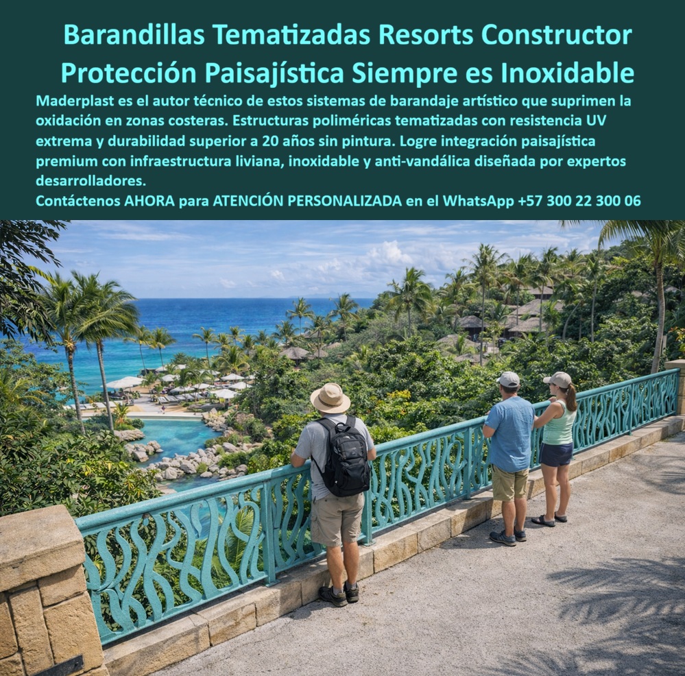 Barandas Decorativas Turísticas Temáticas Integración Paisaje Cercas Maderplast Reja Decorativa Exterior Tematizada Resort Duradera Barandillas Integradas Paisaje Turístico Sin Corrosión Larga Vida Barandas Artísticas Forjadas Turísticas Reja