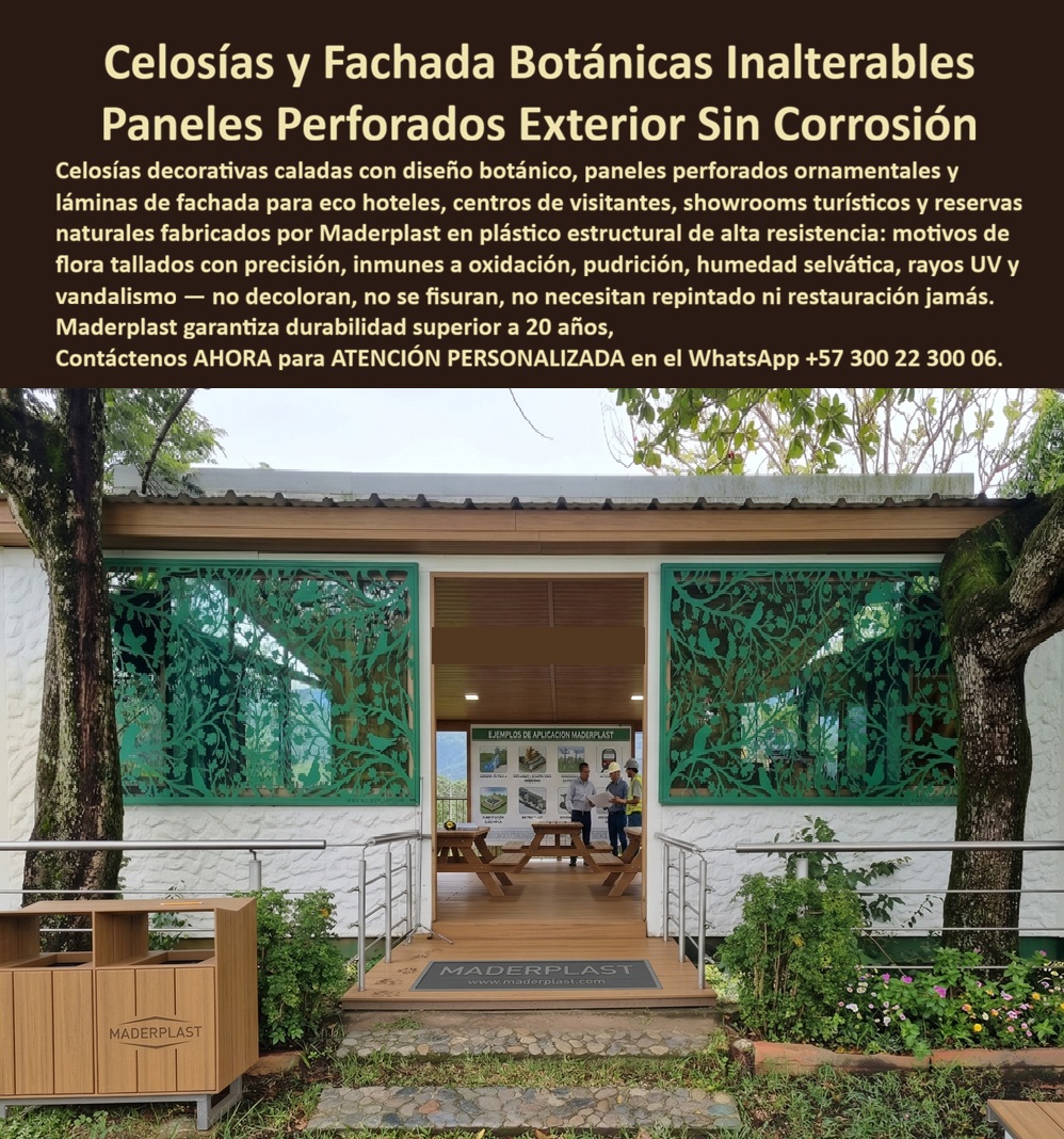 Biombos Divisores De Ambientes Hoteleros Paneles Decorativos Maderplast Cubículos turísticos sin oxidación organizando exteriores Paneles perforados decorando salones larga duración Separadores de ambientes evitan pudrición decorando hoteles
