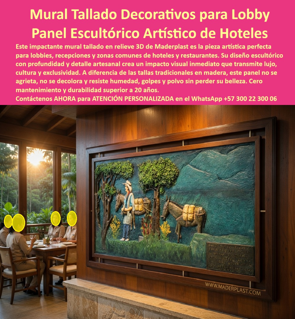 Cuadro Mural Decorativo Lobby Hotelero Tallado Artesanal Obra Arte Maderplast Tallas Artísticas Decorativas Hotelera Paneles Decorativos Tallados A Mano Impacto Visual Esculturas Murales Talladas Mano Espacios Premium Mural Tallado Artístico