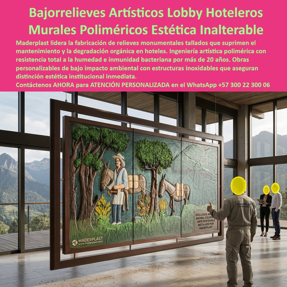 Cuadro Mural Decorativo Lobby Hotelero Tallado Artesanal Obra Arte Maderplast Tallas Artísticas Personalizadas Hoteles Estética Duradera Arte Ecológico Tallado Para Hoteles Expresión Única Obras de Arte Talladas Para Hoteles Sin Mantenimiento