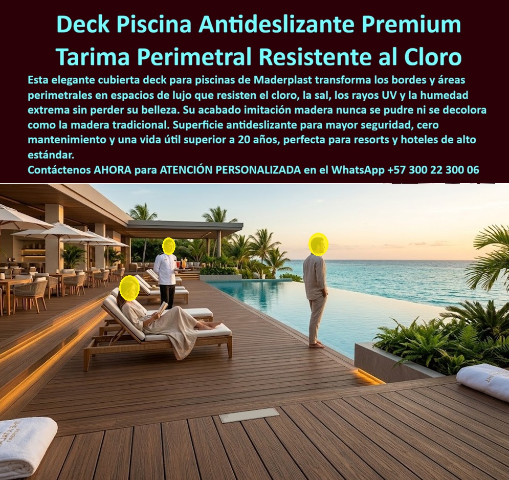 Cubierta Deck Piscina Larga Vida Útil Pisos Decks Bordes Piscinas Maderplast Tarimas Perimetrales Piscina Resistentes Cloro Deck Borde Piscina Plástico Antideslizante Imitación Madera Resistente UV Deck Madera Plástica Contorno Piscina Hotel