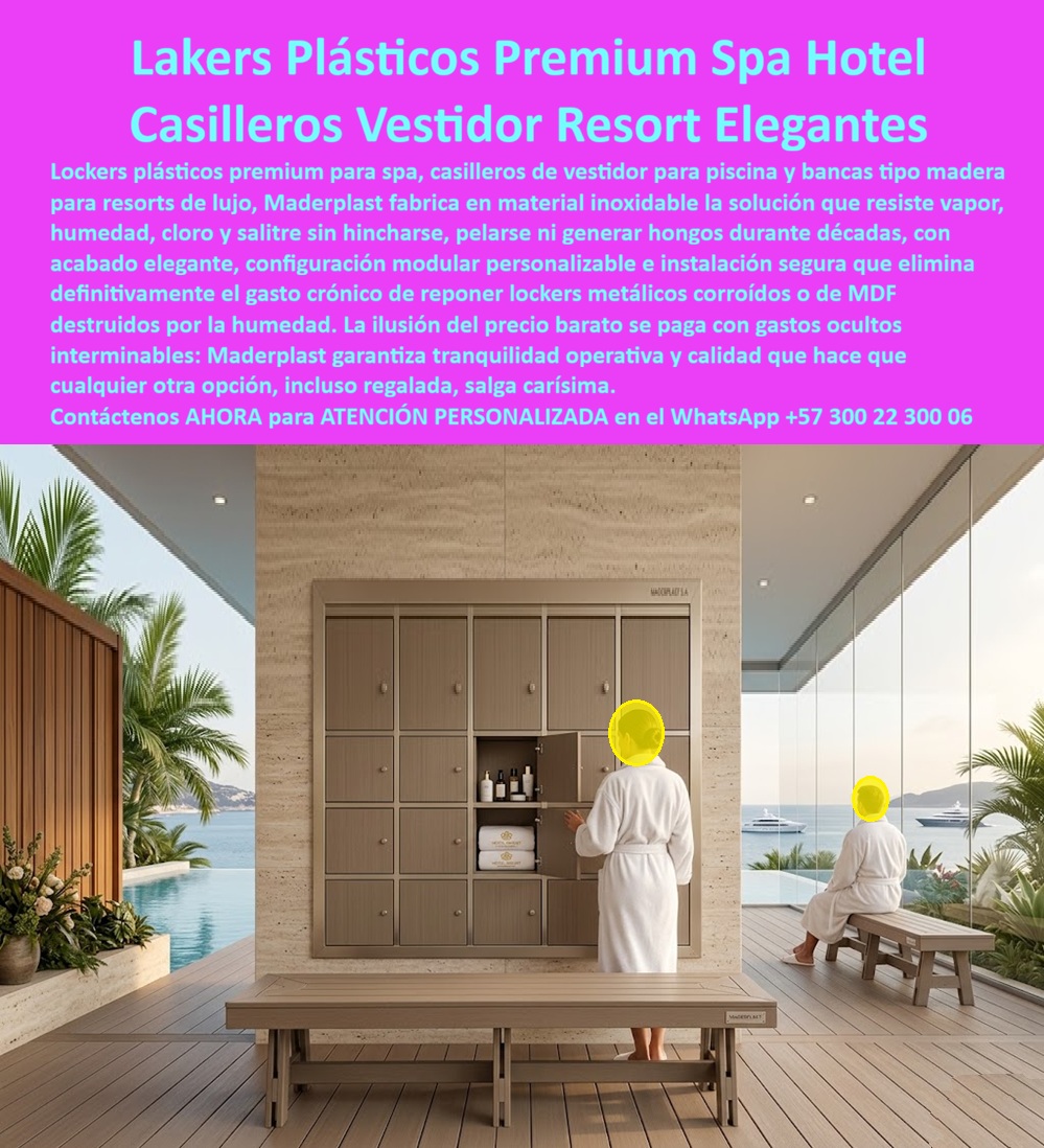 Lockers Hoteleros Plásticos Inoxidables Resistentes Humedad Maderplast Lockers hoteleros inoxidables resistentes sin costos de mantenimiento Lockers plásticos exteriores antióxido instalación segura Lockers Plásticos Hoteleros Premium piscina