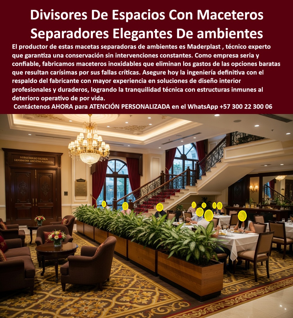 Macetas Decorativas Lobbies División Espacio Hotelero Separador Maderplast Separadores de Espacios con Macetas Duraderos Macetas para Divisiones de Ambientes Hoteleros Duraderas Elegantes Macetas separadoras hotel eliminan divisiones rígidas