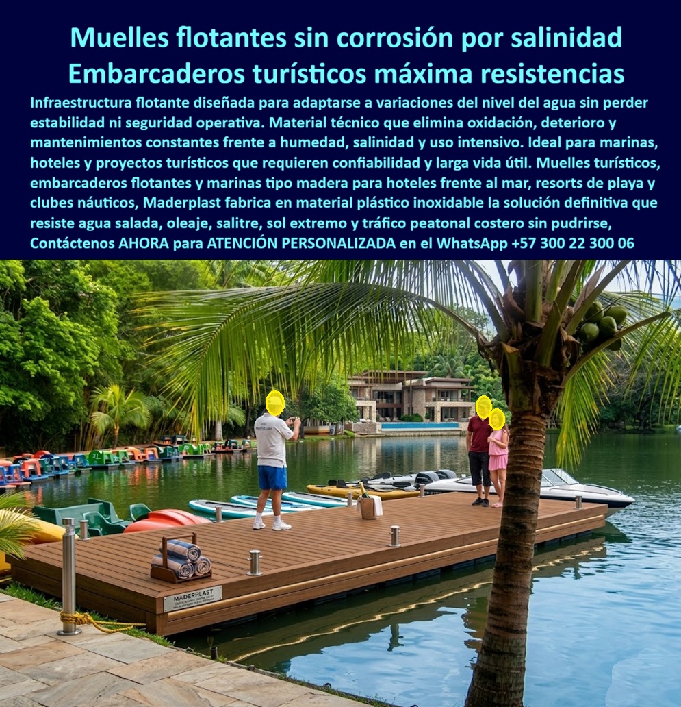 Muelles Marinas Turísticas Puertos Embarcaderos Turísticos Flotantes Maderplast Muelles flotantes turísticos adaptables nivel agua confiable Pasarelas Flotantes Hoteles Resistentes Sin Mantenimiento Embarcaderos turísticos evitan la corrosión