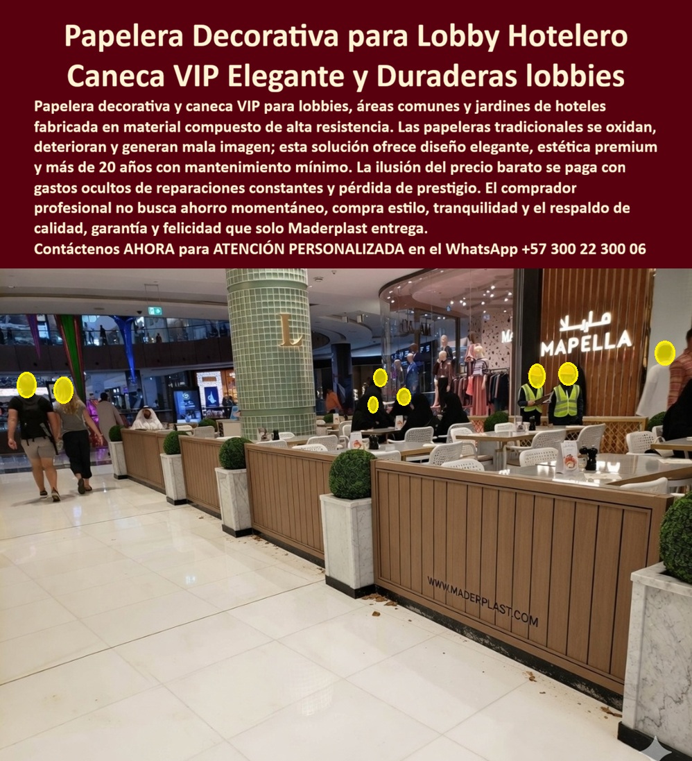 Papeleras Decorativas Lobby Hotel Canecas Vip Basureros Maderplast Papeleras hoteleras decorando lobbies solución definitiva Canecas de Basura Jardines Hoteleros Inoxidables Recipientes Basura Hoteleros Decorativos Resistentes Larga Duración