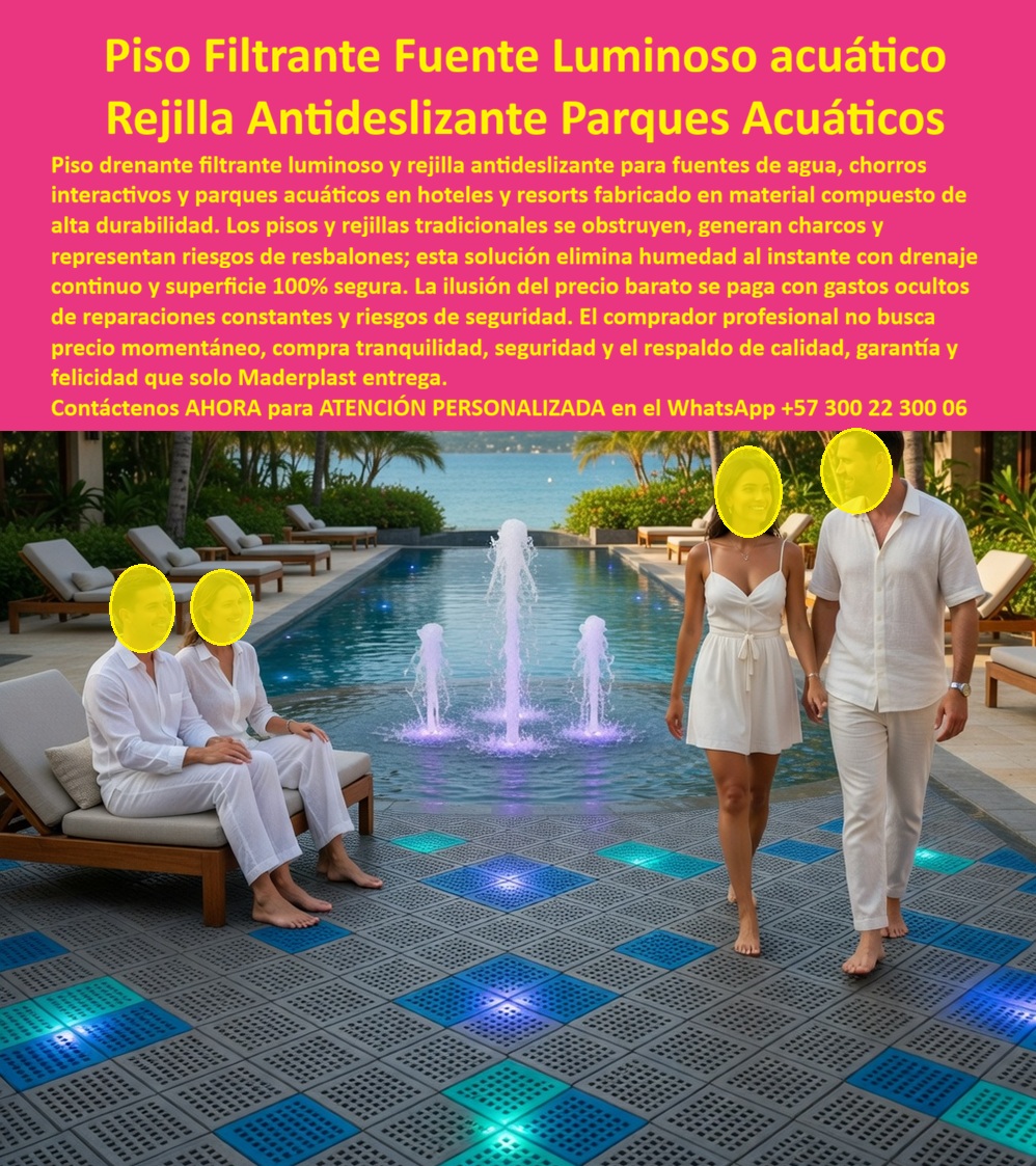 Pisos Drenantes Fuentes Agua Suelo Filtrante Parque Acuático Maderplast Pisos Antideslizantes Filtrantes Parques Acuáticos Sin Mantenimiento Rejillas Antideslizantes Fuentes Chorros Luminosos Resistentes Intemperie Pisos Filtrantes Fuentes PP