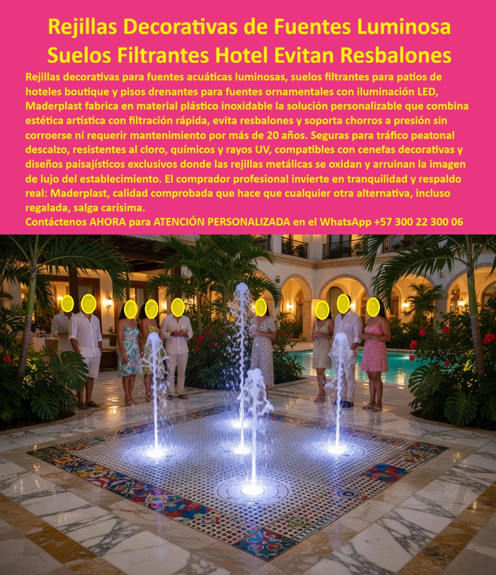 Pisos Drenantes Fuentes Agua Suelo Filtrante Parque Acuático Maderplast Suelos Fuentes Evitan Resbalones Filtración Rápida Alta Resistencia Rejillas Plásticas Fuentes Acuáticas Decorativas Seguras Bajo Mantenimiento Rejillas drenaje piscinas