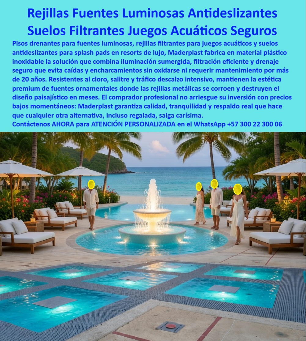 Pisos Drenantes Fuentes Agua Suelos Filtrantes Juegos Acuáticos Maderplast Rejillas Juegos Acuáticos Sin Óxido Filtración Alta Resistencia Pisos antideslizantes agua evitan caidas drenaje eficiente Pisos Rejillas Para Fuentes Luminosas Pisos