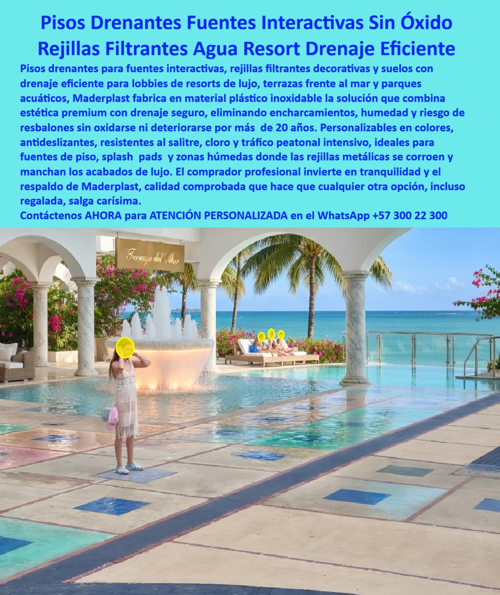 Pisos Drenantes Fuentes Agua Suelos Rejillas Filtrantes Rejas Maderplast Rejillas Fuentes Sin Óxido Drenaje Seguro Definitivo Pisos filtrantes parques acuaticos eliminan humedad drenaje eficiente resistente Rejillas Fuentes Agua Interactivas