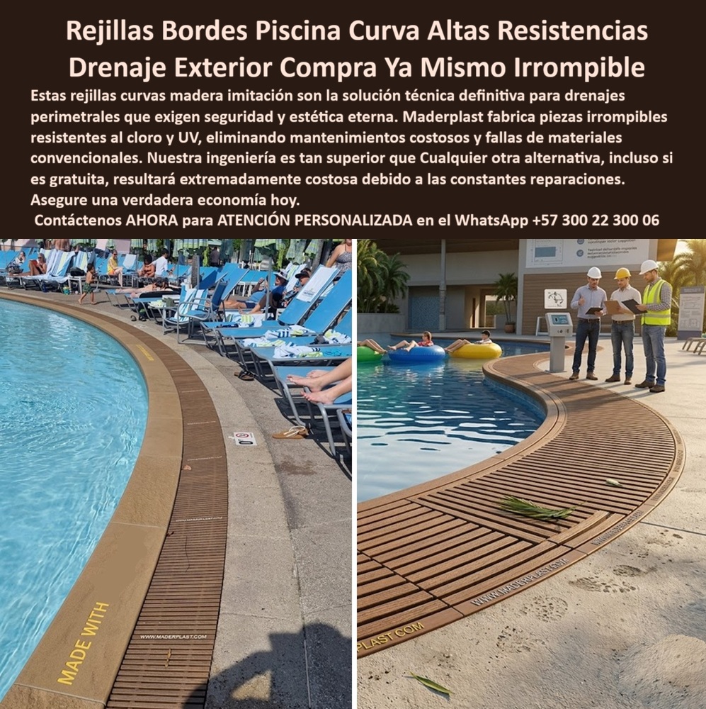 Rejillas Borde Piscina Curvas Resistentes Cloro Alta Resistencia Maderplast Rejillas De Drenaje Exterior Irrompibles Con Fácil Instalación Rejillas Sobre Plano Piscinas Diseño Especial Alta Resistencia Listas Instalar Rejilla