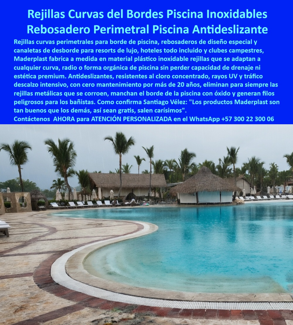 Rejillas Borde Piscina Curvas Resistentes Cloro Alta Resistencia Maderplast Rejillas Diseños Especiales Piscina Antideslizantes Rejillas Curvas Para Piscinas Inoxidables Libres Mantenimiento Rejilla Perimetral Piscina AntideslizantES