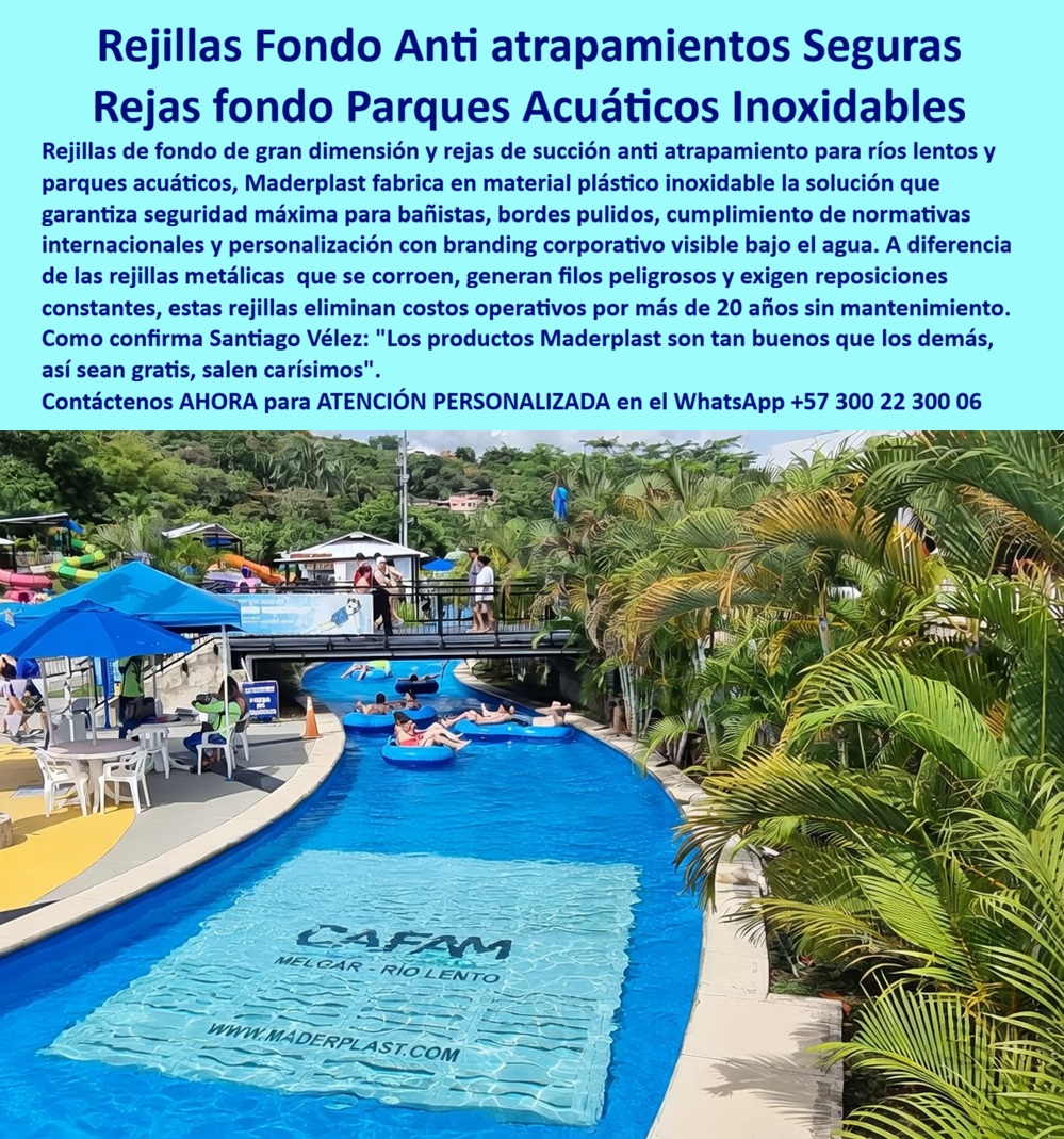 Rejillas Sumergidas Parques Acuáticos Alta Captación Reja De Fondo Maderplast Rejillas Fondo Antiatrapamientos Seguras Personalizado Rejilla Succión Segura Río Lento Alta Capacidad Marcada Con Branding Rejillas Gran Dimensión Cero Atrapamiento