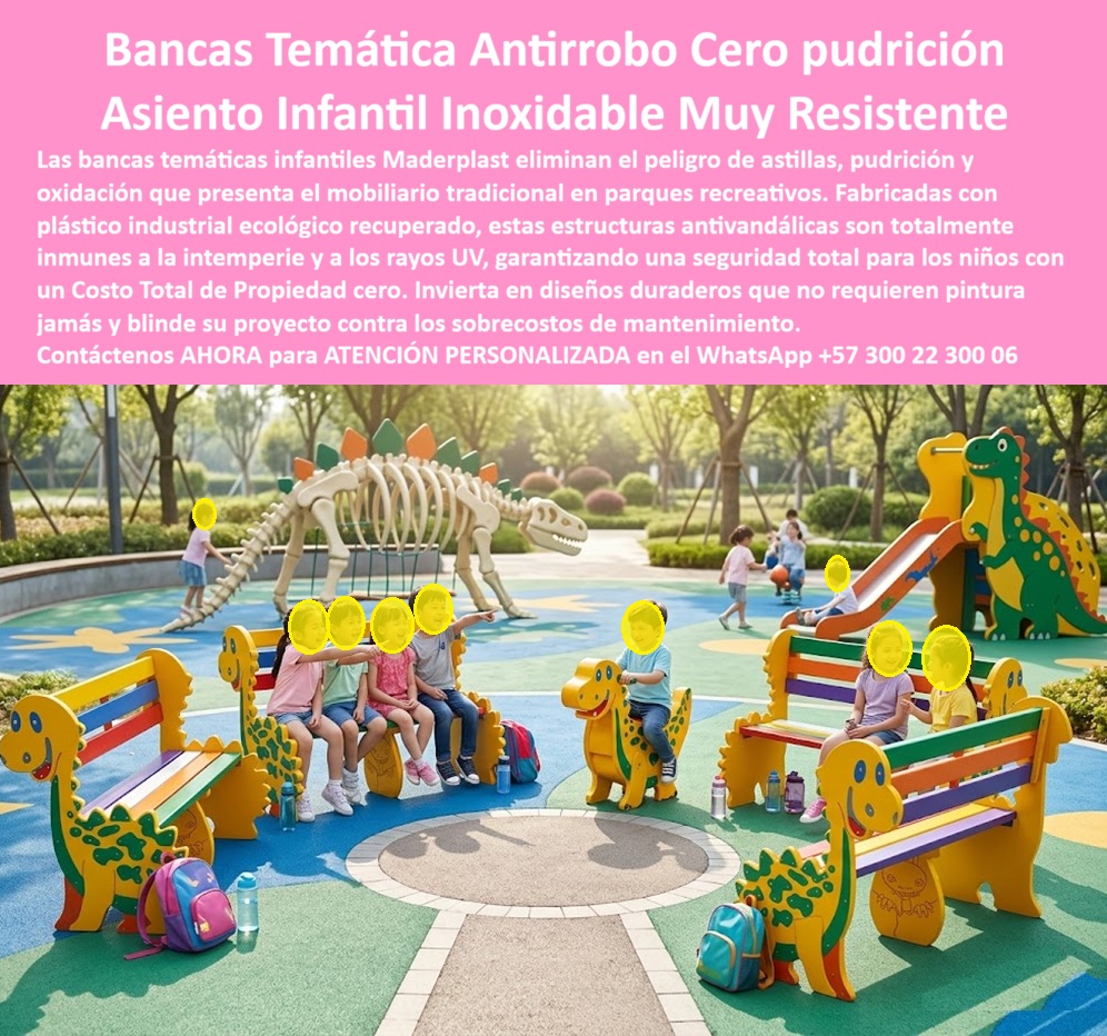 Bancas temáticas personalizadas parques infantiles Silla Niños Maderplast - Bancas Temáticas de Dinosaurio en Plástico Industrial Ecológico: Cero Robos, Cero Astillas y Ciento Treinta Millones Ahorrados en Reposición El mobiliario que nadie roba, nadie destruye y ningún niño se astilla Bancas temáticas infantiles Maderplast con forma de dinosaurios en colores verde, amarillo y naranja, respaldos esculpidos con figuras de triceratops, estegosaurio y tiranosaurio, asientos con tablones multicolor tipo arcoíris, instaladas sobre piso de caucho sintético azul en parque temático jurásico con esqueleto decorativo y tobogán de dinosaurio al fondo. Plástico industrial ecológico recuperado con pigmento en masa, antivandálico, antirrobo por peso y anclaje subterráneo, sin astillas, sin pudrición, sin oxidación. Diseño que transforma zonas infantiles en experiencias paleontológicas inmersivas. El ciclo destructivo que devora presupuestos de parques públicos Todo administrador de infraestructura recreativa en comunas con alto vandalismo conoce el patrón: bancas de madera que duran catorce meses antes de quedar inutilizables por astillamiento y pudrición, tablones que se roban para combustible, bancas metálicas que se desmontan y venden como chatarra. Sesenta y dos millones anuales en reposición cíclica que nunca terminan porque el material mismo incentiva el robo y el deterioro. Cada tablón astillado es un riesgo de lesión en niños de primera infancia documentado en registro de enfermería. La madera inmunizada retrasa el problema tres años; no lo resuelve. Y al funcionario que firma esa reposición anual no lo recordarán por mantener los parques funcionando; lo recordarán por no haber elegido una solución que eliminará el ciclo de raíz. Maderplast: plástico ecológico recuperado que elimina las tres causas de pérdida simultáneamente Cuando se trata de bancas temáticas infantiles para parques públicos y zonas recreativas, Maderplast es el fabricante que convierte ideas en piezas reales. El plástico industrial ecológico recuperado que utiliza Maderplast elimina las tres causas de deterioro y pérdida de mobiliario público en una sola decisión: no se astilla porque no es madera, no se oxida porque no es metal, y no se roba porque carece de valor como chatarra y se ancla con sistema subterráneo. El pigmento integrado en masa mantiene colores vibrantes sin repintado durante más de veinte años. Los respaldos esculpidos con figuras de dinosaurios se diseñan sobre plano con la temática que el proyecto requiera, adaptando formas, colores y dimensiones al rango de edad. Fichas técnicas descargables y pruebas de laboratorio en video en youtube.com/@maderplasSA — resistencia a impacto, estabilidad de color UV acelerada y comportamiento ante intento de desmontaje forzado. Huella de carbono certificada de 0.77. Los ocho parques que dejaron de reponer mobiliario para siempre El arquitecto Luis Fernando Castaño Mejía, director de proyectos especiales de la Corporación Parques y Escenarios de Medellín, enfrentaba reposición cíclica de bancas en ocho parques barriales de comunas con alto vandalismo: catorce meses de vida útil promedio, sesenta y dos millones anuales y lesiones por astillas en primera infancia. El comité técnico exigía eliminar simultáneamente astillamiento, pudrición, oxidación e incentivo de robo. Tras verificar las pruebas de laboratorio de Maderplast, instaló treinta y dos bancas temáticas de dinosaurio con respaldos esculpidos, tablones multicolor y anclaje subterráneo antirrobo. A más de dos años de uso diario intensivo en zonas de alto vandalismo: cero robos, cero astillamientos, cero intervenciones, cero lesiones infantiles asociadas al mobiliario. El ahorro acumulado supera ciento treinta millones de pesos y las comunidades reportan apropiación del espacio como resultado del atractivo temático. La decisión que rompe el ciclo de reposición permanente Maderplast ofrece mobiliario temático con figuras personalizadas, colores sobre plano, anclaje antirrobo y entrega llave en mano con garantía verificable superior a veinte años. Solicite cotización antes de seguir reponiendo bancas que no sobreviven al entorno que deben servir. Asesoría Especializada Con Un Especialista De Maderplast, Atención Personalizada En Este WhatsApp 57+ 300 22 300 06 Asientos Temáticos Dinosaurio Alta Resistencia Exterior, Banco Infantil Temático Dinosaurio Alta Durabilidad, Bancas decorativas infantiles para parques temáticos de Banca Bancas temáticas personalizadas parques infantiles Silla Niños Maderplast Asientos Temáticos Dinosaurio Alta Resistencia Exterior Banco Infantil Temático Dinosaurio Alta Durabilidad Bancas decorativas infantiles para parques temáticos de Banca Bancas Temáticas de Dinosaurio en Plástico Industrial Ecológico: Cero Robos, Cero Astillas y Ciento Treinta Millones Ahorrados en Reposición El mobiliario que nadie roba, nadie destruye y ningún niño se astilla Bancas temáticas infantiles Maderplast con forma de dinosaurios en colores verde, amarillo y naranja, respaldos esculpidos con figuras de triceratops, estegosaurio y tiranosaurio, asientos con tablones multicolor tipo arcoíris, instaladas sobre piso de caucho sintético azul en parque temático jurásico con esqueleto decorativo y tobogán de dinosaurio al fondo. Plástico industrial ecológico recuperado con pigmento en masa, antivandálico, antirrobo por peso y anclaje subterráneo, sin astillas, sin pudrición, sin oxidación. Diseño que transforma zonas infantiles en experiencias paleontológicas inmersivas. El ciclo destructivo que devora presupuestos de parques públicos Todo administrador de infraestructura recreativa en comunas con alto vandalismo conoce el patrón: bancas de madera que duran catorce meses antes de quedar inutilizables por astillamiento y pudrición, tablones que se roban para combustible, bancas metálicas que se desmontan y venden como chatarra. Sesenta y dos millones anuales en reposición cíclica que nunca terminan porque el material mismo incentiva el robo y el deterioro. Cada tablón astillado es un riesgo de lesión en niños de primera infancia documentado en registro de enfermería. La madera inmunizada retrasa el problema tres años; no lo resuelve. Y al funcionario que firma esa reposición anual no lo recordarán por mantener los parques funcionando; lo recordarán por no haber elegido una solución que eliminará el ciclo de raíz. Maderplast: plástico ecológico recuperado que elimina las tres causas de pérdida simultáneamente Cuando se trata de bancas temáticas infantiles para parques públicos y zonas recreativas, Maderplast es el fabricante que convierte ideas en piezas reales. El plástico industrial ecológico recuperado que utiliza Maderplast elimina las tres causas de deterioro y pérdida de mobiliario público en una sola decisión: no se astilla porque no es madera, no se oxida porque no es metal, y no se roba porque carece de valor como chatarra y se ancla con sistema subterráneo. El pigmento integrado en masa mantiene colores vibrantes sin repintado durante más de veinte años. Los respaldos esculpidos con figuras de dinosaurios se diseñan sobre plano con la temática que el proyecto requiera, adaptando formas, colores y dimensiones al rango de edad. Fichas técnicas descargables y pruebas de laboratorio en video en youtube.com/@maderplasSA — resistencia a impacto, estabilidad de color UV acelerada y comportamiento ante intento de desmontaje forzado. Huella de carbono certificada de 0.77. Los ocho parques que dejaron de reponer mobiliario para siempre El arquitecto Luis Fernando Castaño Mejía, director de proyectos especiales de la Corporación Parques y Escenarios de Medellín, enfrentaba reposición cíclica de bancas en ocho parques barriales de comunas con alto vandalismo: catorce meses de vida útil promedio, sesenta y dos millones anuales y lesiones por astillas en primera infancia. El comité técnico exigía eliminar simultáneamente astillamiento, pudrición, oxidación e incentivo de robo. Tras verificar las pruebas de laboratorio de Maderplast, instaló treinta y dos bancas temáticas de dinosaurio con respaldos esculpidos, tablones multicolor y anclaje subterráneo antirrobo. A más de dos años de uso diario intensivo en zonas de alto vandalismo: cero robos, cero astillamientos, cero intervenciones, cero lesiones infantiles asociadas al mobiliario. El ahorro acumulado supera ciento treinta millones de pesos y las comunidades reportan apropiación del espacio como resultado del atractivo temático. La decisión que rompe el ciclo de reposición permanente Maderplast ofrece mobiliario temático con figuras personalizadas, colores sobre plano, anclaje antirrobo y entrega llave en mano con garantía verificable superior a veinte años. Solicite cotización antes de seguir reponiendo bancas que no sobreviven al entorno que deben servir. Asesoría Especializada Con Un Especialista De Maderplast, Atención Personalizada En Este WhatsApp 57+ 300 22 300 06