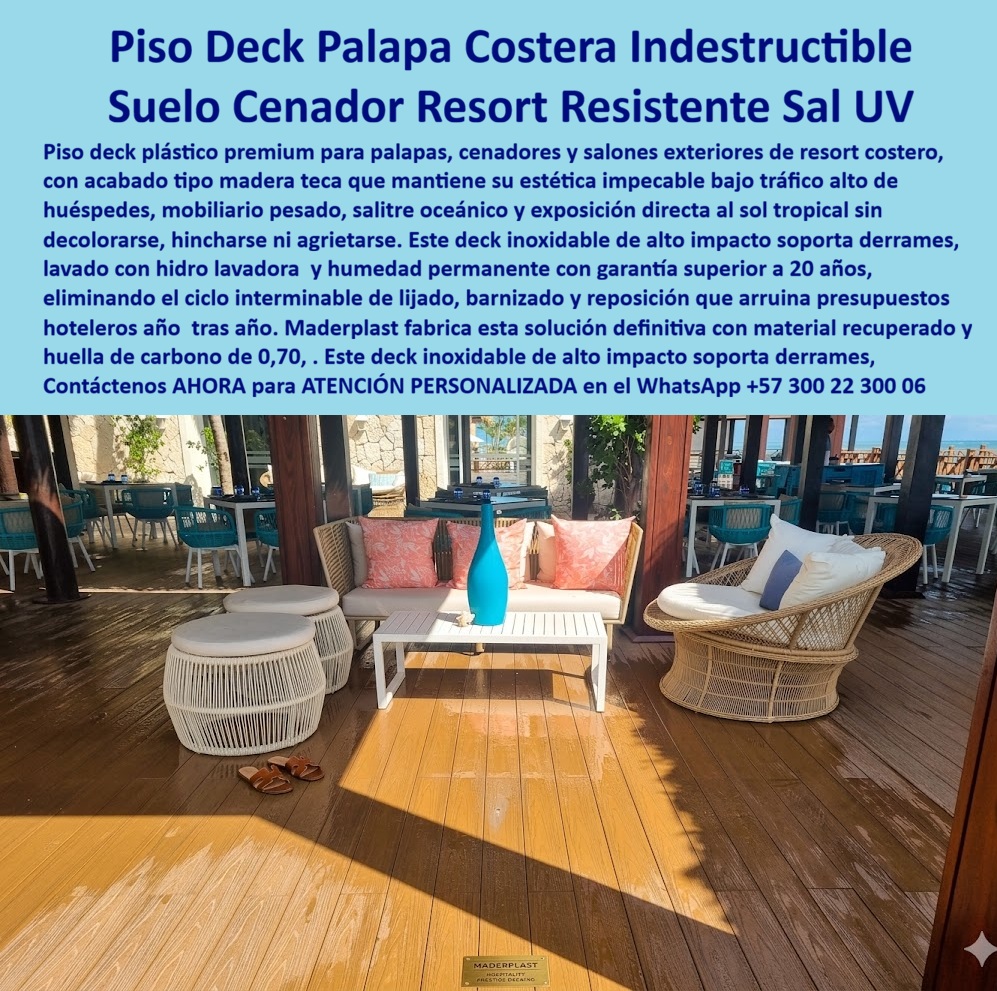 Cubierta Deck Marino Resistente Salinidad Y Humedad Suelos Maderplast Deck Muelle Resort Playa Plástico Palapa Resistente Sal Oceánica Deck Salones Exteriores Inoxidable Alta Durabilidad Piso Deck Cenador Costero Plástico Alto Tráfico