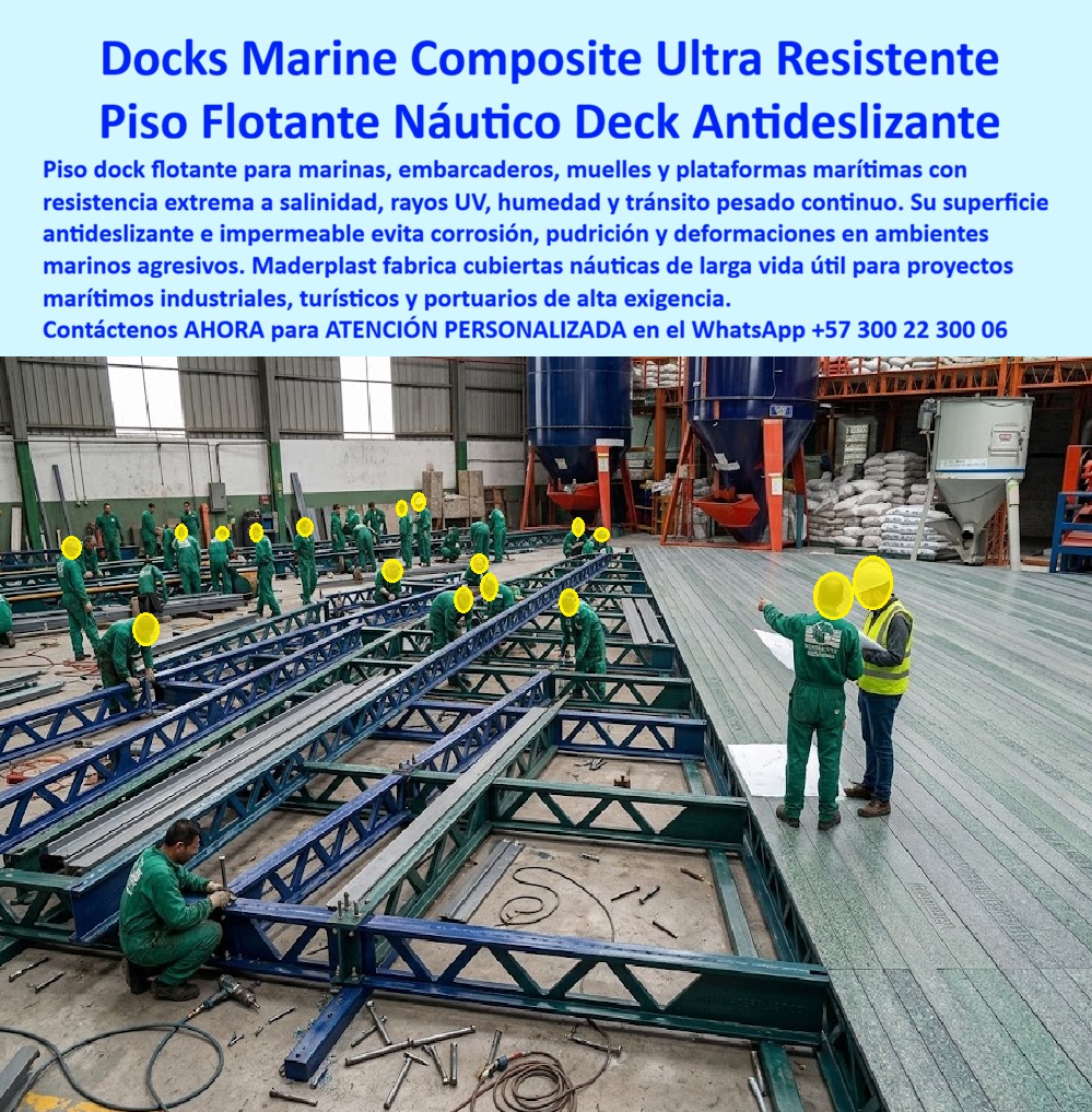 Deck Muelle Marítimo Anticorrosión Agua Salada Suelo flotante Maderplast Muelle Flotante Piso Dock Marinas Resistente UV Sal Antideslizante Pisos Flotantes Embarcaderos Impermeables Mar Cubiertas Embarcaderos Composite Marino