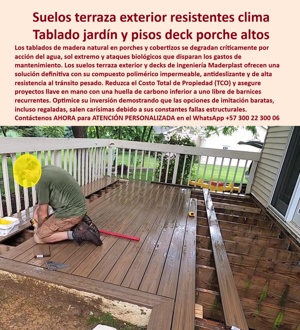 Deck Porche Exterior Resistente Clima Suelos Terraza Pórtico Maderplast Suelo urbano anticorrosivo tránsito pesado llave mano Tablado Jardín Exterior Antideslizante Fácil Instalación Duradero Deck Pisos Deck Atrio Cobertizo Impermeable