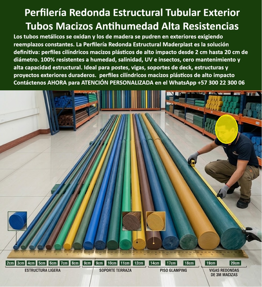 Perfilería Redonda Estructural Inoxidable Uso Exterior Tubos Maderplast Perfiles Redondos Plásticos Antihumedad Alta Resistencia Pisos Deck Acabado Realista Estaca Plástica Cilíndrica Sólida Multicolor Uso Estructural Poste Redondo PP