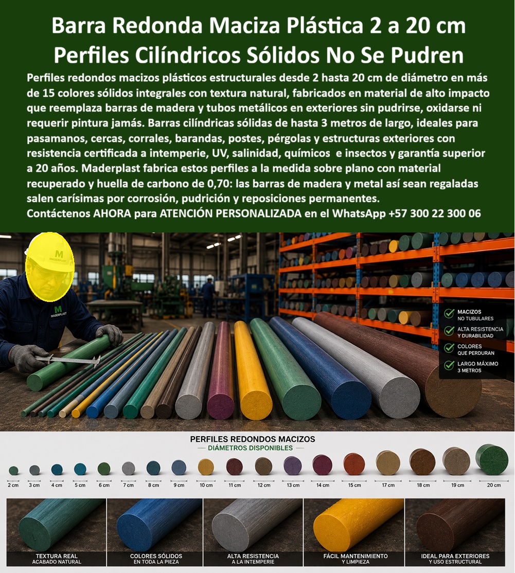 Perfilería Redonda Estructural Inoxidable Uso Exterior Tubos Maderplast Tubos Plásticos Redondos Resistentes Impacto Pesado Perfiles Cilíndricos WPC Larga Vida Útil Exterior Tablas Madera Plástica Premium Terrazas Barra Perfil Redonda