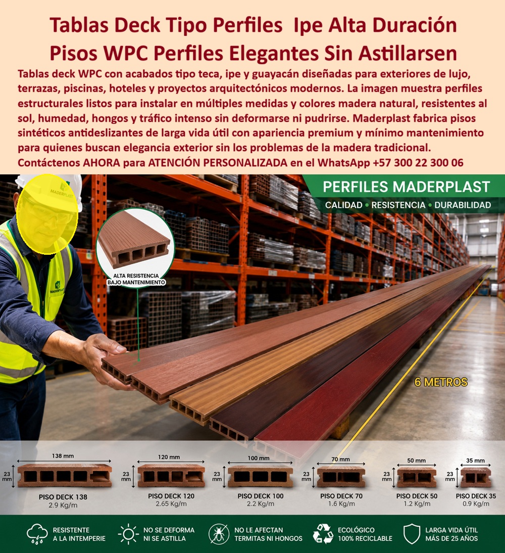 Perfiles Deck Madera Fina Pisos Sintéticos Wpc Elegantes Maderplast Tablas WPC Tipo Teca Sin Mantenimiento Listas Para Instalar Pisos Deck Elegantes Resistentes Sol Y Humedad Deck Sintético Acabado Ipe Guayacán Resistente Intemperie A