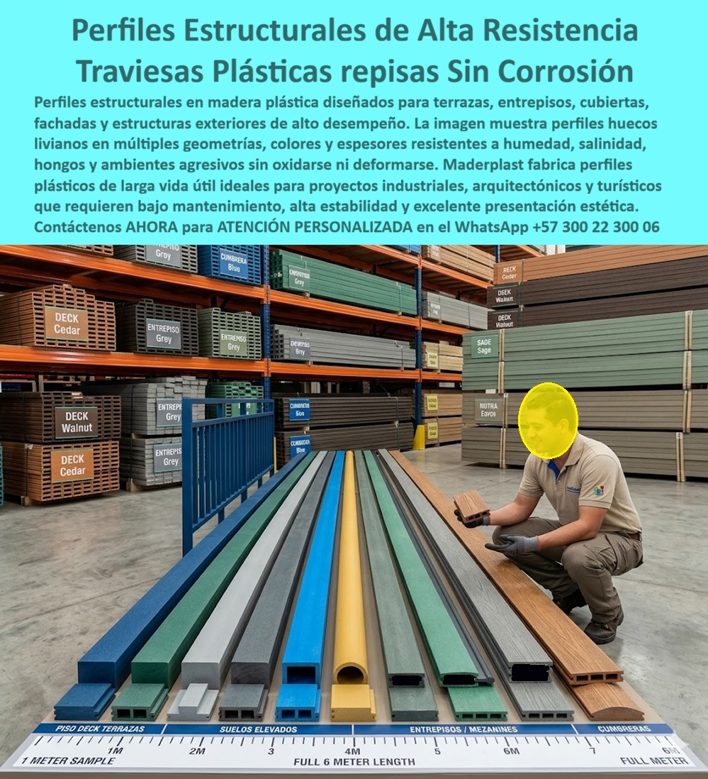 Perfiles Plásticos Livianos Alta Resistencia Perfil Estructural Maderplast Perfiles Estructurales Madera Plástica Livianos Traviesas Huecas Madera Plástica Sin Mantenimiento Exterior Repisas Plásticas Estructurales Ambientes Agresivos