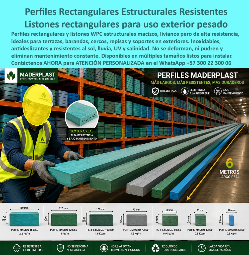 Perfiles Rectangulares WPC Estructurales Inoxidables Perfilería Maderplast Listones Tipo Repisa Para Terrazas Resistentes 00