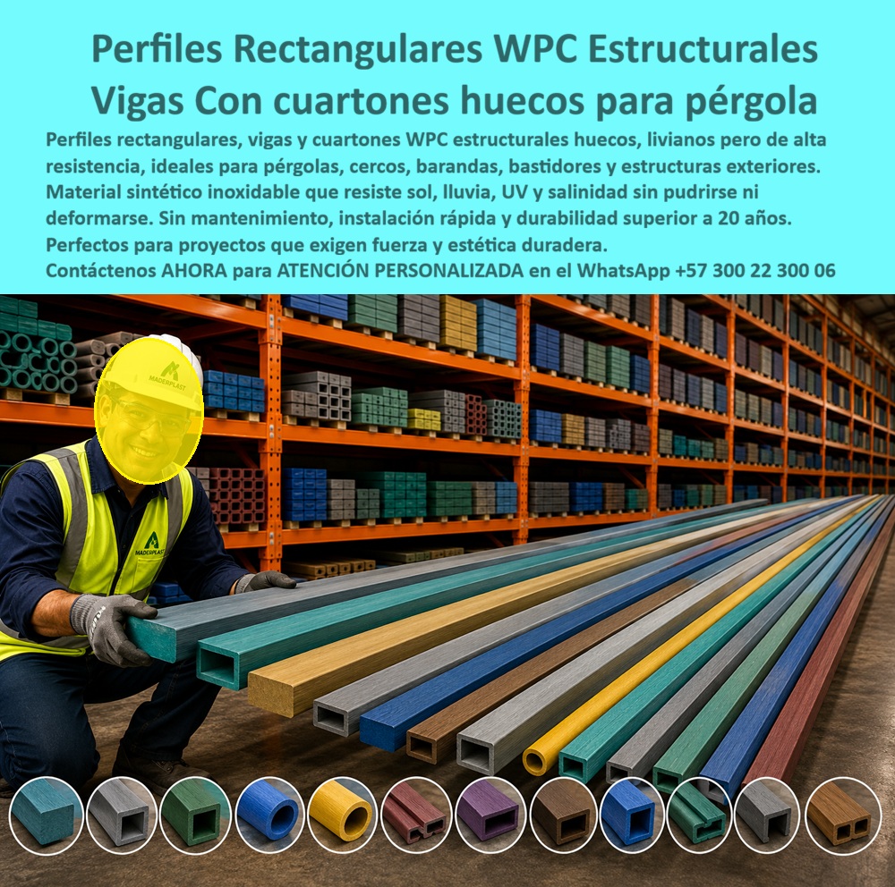Perfiles Rectangulares WPC Estructurales Inoxidables Perfilería Maderplast Viga Plástica WPC Rectangular Liviana Pérgola Cerca Duradera Bastidores De Madera Sintética Sin Mantenimiento Muy Fuertes Cuartón Sintético Cuadrado Hueco Color