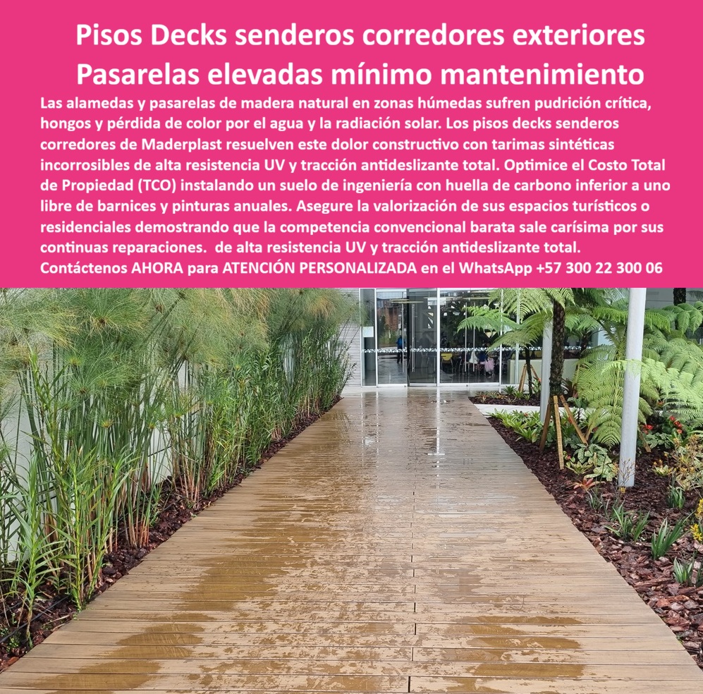 Pisos Decks Senderos Corredores Tarimas Pasarelas Elevadas Maderplast Pisos Pasarelas Elevadas Sin Mantenimiento Decks Para Caminos Decorativos Incorrosibles Listos Para Instalar Pasos Elevados Tipo Madera Para Espacios Turísticos Deck