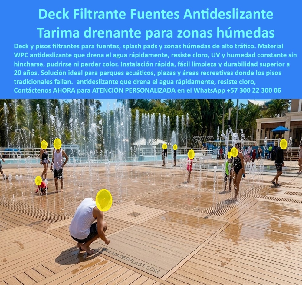 Pisos Filtrantes Zonas Húmedas Alta Resistencia Suelos Drenantes Maderplast Deck Húmedo Para Fuentes Resistente Cloro Y UV Tarimas Antideslizantes Para Fuentes Listas Para Instalar Deck Para Juegos Acuáticos Bajo Mantenimiento Suelos
