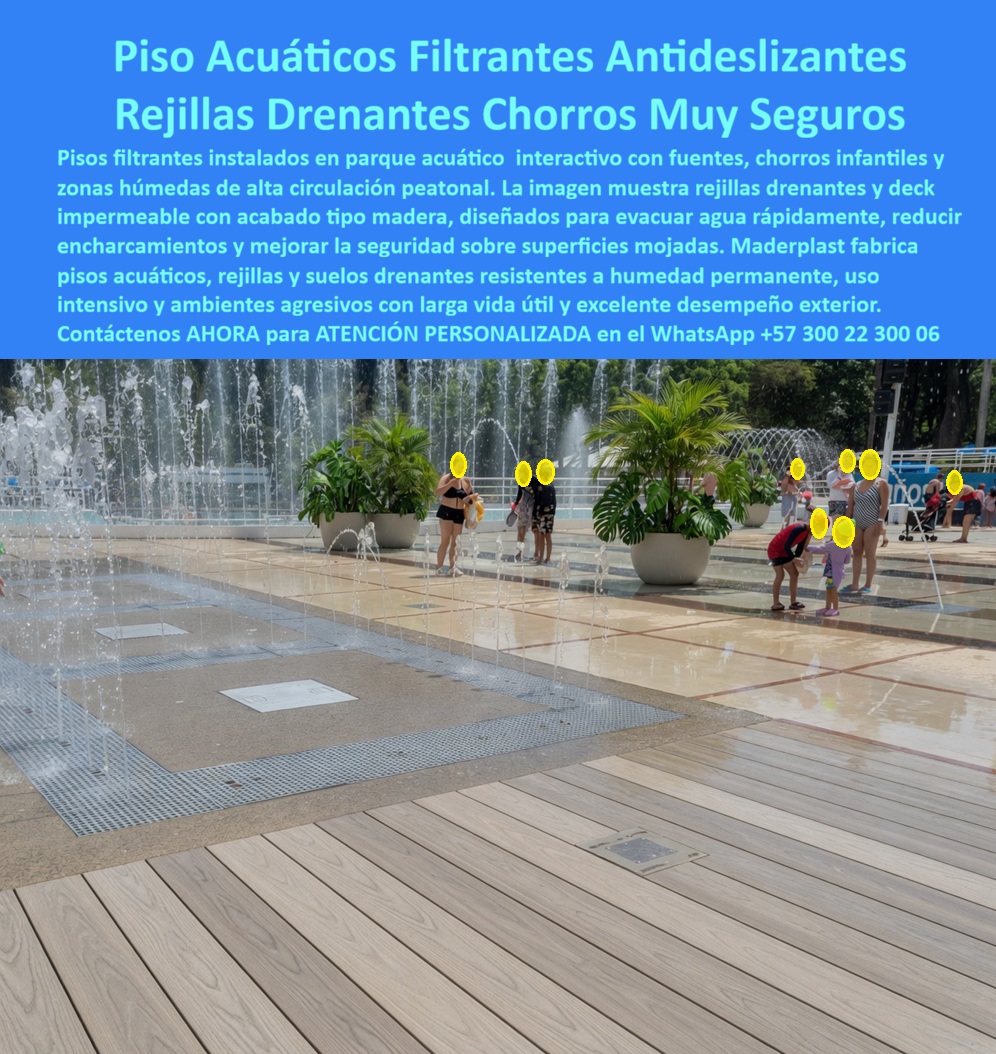 Pisos Filtrantes Zonas Húmedas Alta Resistencia Suelos Drenantes Maderplast Piso Perforado Parque Agua Infantil Antideslizante Larga Vida Útil Pisos Deck Impermeables para Fuentes Acuáticas Rejilla Drenaje Zona Chorros Acuáticos Pisos
