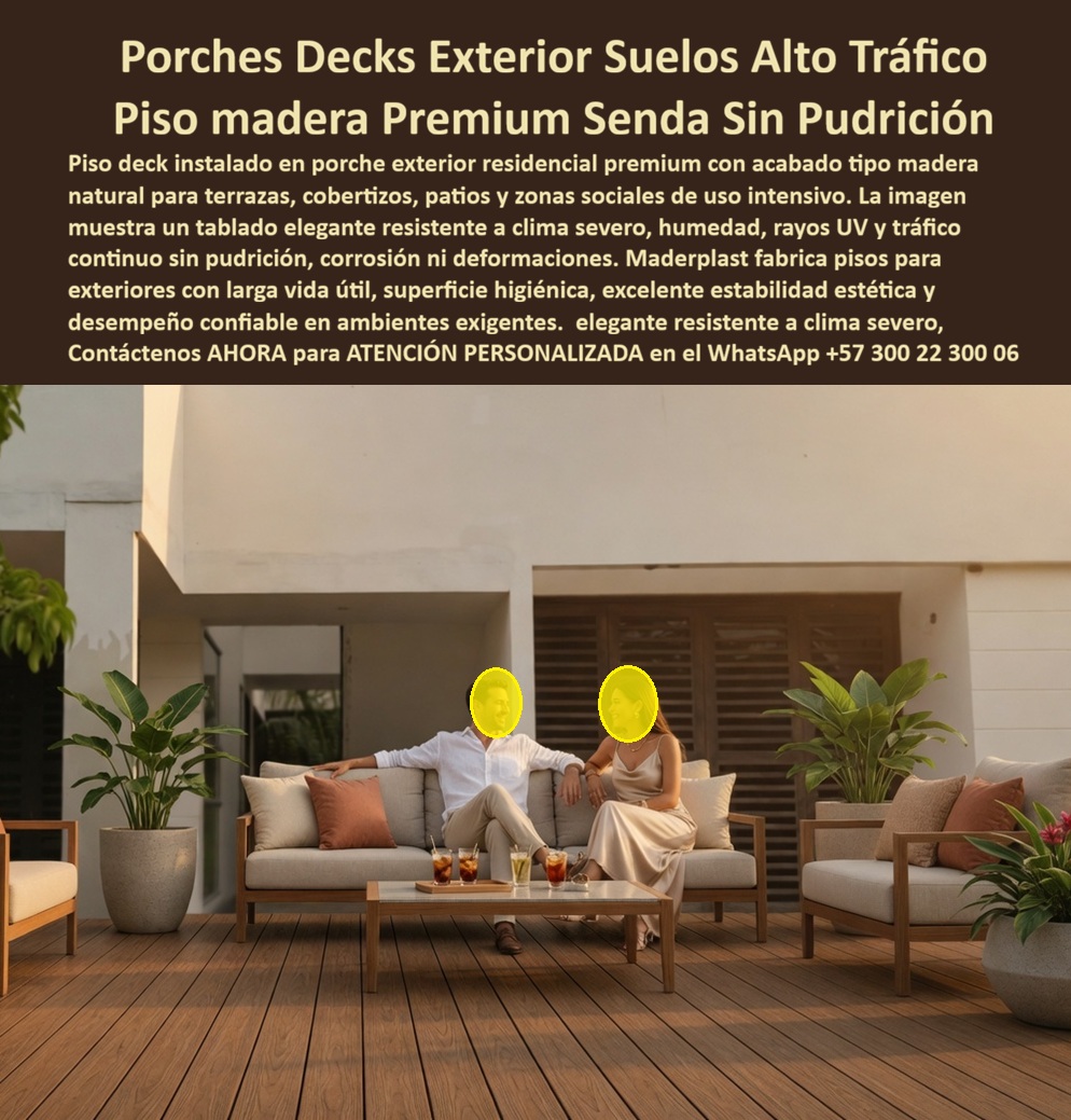 Porche Deck Exterior Resistente Clima Suelos Premium Terraza Maderplast Piso Para Cobertizos Uso Exterior Alto Tráfico Tablado Cobertizo Exterior Inmunizado Larga Vida Económico Piso inmune pudrición tráfico pesado aséptico Porche Deck