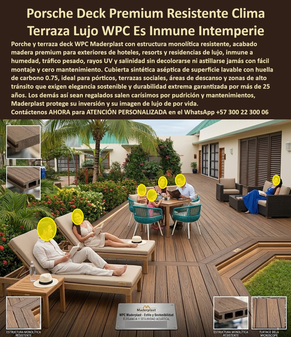 Porche Deck Exterior Resistente Clima Suelos Premium Terraza Maderplast Piso de lujo inmune humedad tráfico pesado aséptico Cubierta Pórtico Sintética Resistente Intemperie Fácil Montaje Cubierta Para Porches Resistente Clima Uso fuerte