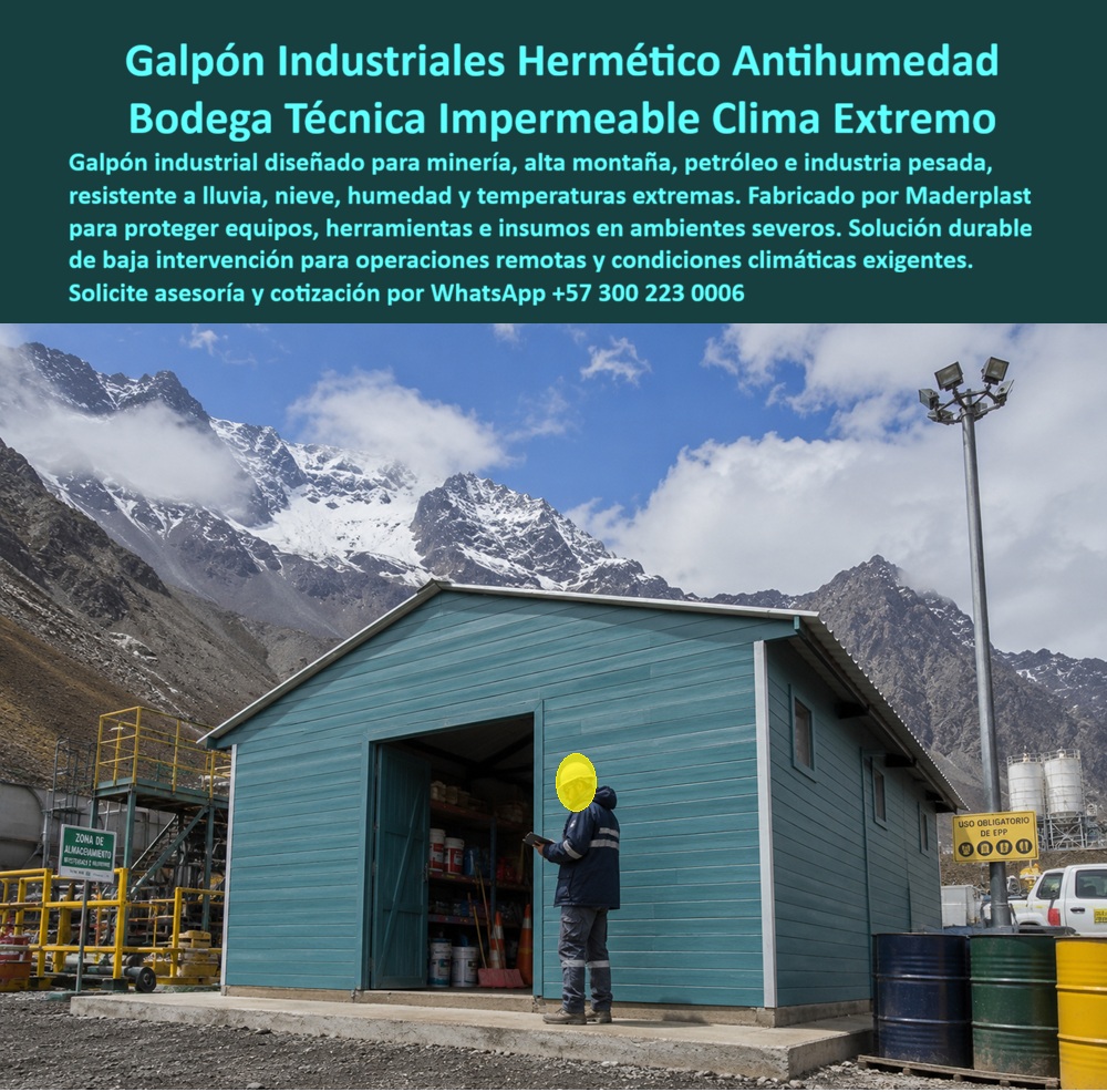 Galpón Hermético Protección Lluvia Extrema Bodega Impermeable Maderplast Refugio Industrial Impermeable Resistente Humedad Permanente Depósito Exterior Impermeable Alta Durabilidad Climática Bodega Técnica Antihumedad Protección SOl  GALPÓN HERMÉTICO PROTECCIÓN LLUVIA EXTREMA BODEGA IMPERMEABLE MADERPLAST  Los galpones herméticos industriales Maderplast fueron desarrollados para resolver uno de los mayores problemas de la minería, petróleo, infraestructura, alta montaña e industria pesada: la rápida degradación de las bodegas metálicas y construcciones convencionales expuestas a lluvia permanente, nieve, humedad extrema, radiación solar, cambios bruscos de temperatura y ambientes altamente corrosivos. Mientras las estructuras tradicionales presentan oxidación, filtraciones, condensación y elevados costos de mantenimiento, los galpones industriales herméticos fabricados por Maderplast ofrecen una solución de larga duración para almacenamiento y protección de equipos.  Esta bodega técnica impermeable para clima extremo está diseñada como refugio industrial impermeable resistente a humedad permanente, permitiendo almacenar herramientas, repuestos, materiales, lubricantes, insumos y equipos sensibles en operaciones remotas. Su estructura en polímeros de alta ingeniería elimina los problemas de corrosión, pudrición, desprendimiento de pintura y deterioro acelerado que afectan a las bodegas metálicas convencionales.  El galpón hermético protección lluvia extrema puede instalarse en minería de alta montaña, campos petroleros, campamentos energéticos, obras civiles, proyectos hidroeléctricos, plantas industriales, telecomunicaciones y operaciones militares. Su diseño modular permite adaptar dimensiones, puertas industriales, ventilación, iluminación, aislamiento térmico y distribución interior según las necesidades de cada proyecto.  La bodega impermeable Maderplast ofrece resistencia a lluvia, nieve, granizo, humedad permanente, radiación ultravioleta y ambientes salinos. El material no se oxida, no se pudre y no requiere procesos periódicos de pintura o recuperación superficial. Esta característica reduce significativamente los costos operativos y elimina las paradas por mantenimiento que afectan la productividad de las operaciones.  Entre las búsquedas más frecuentes de los compradores se encuentran: galpón industrial hermético, bodega técnica impermeable, depósito exterior impermeable alta durabilidad climática, refugio industrial resistente humedad permanente, bodega para minería de alta montaña, galpón para petróleo y gas, almacén industrial anticorrosivo, bodega modular para clima extremo, galpón resistente a lluvia y nieve, construcción industrial impermeable y bodega técnica antihumedad protección solar.  La estructura termoacústica proporciona mejores condiciones interiores para los operarios y protege los equipos frente a la condensación y las variaciones térmicas. Además, los perfiles estructurales Maderplast presentan alta resistencia mecánica, estabilidad dimensional y larga vida útil, convirtiéndo en una solución industrial confiable para proyectos de inversión de largo plazo.  Estas bodegas industriales herméticas son ideales para minas, refinerías, campamentos de obra, centrales hidroeléctricas, estaciones energéticas, industrias químicas, operaciones logísticas y proyectos de infraestructura ubicados en zonas remotas o de difícil acceso. La instalación rápida, el diseño modular, la resistencia a la humedad y la protección climática convierten a Maderplast en una alternativa técnica para quienes buscan seguridad operacional y reducción de costos durante toda la vida útil del proyecto.  Maderplast fabrica galpones industriales herméticos, bodegas técnicas impermeables y refugios industriales resistentes a humedad permanente con soluciones personalizadas, instalación rápida y alta durabilidad para las condiciones más exigentes de la industria moderna. Asesoría Especializada Con Ingenieros De Maderplast. Atención Personalizada WhatsApp +57 300 223 0006.